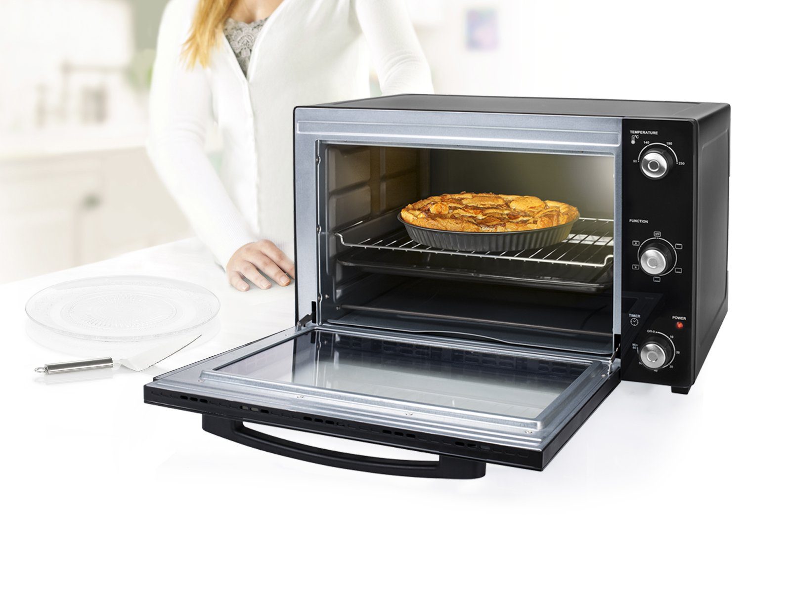 PRINCESS Minibackofen, Kleiner 55L Tisch-Backofen Mini-Ofen mit Umluft & Timer Pizzabackofen