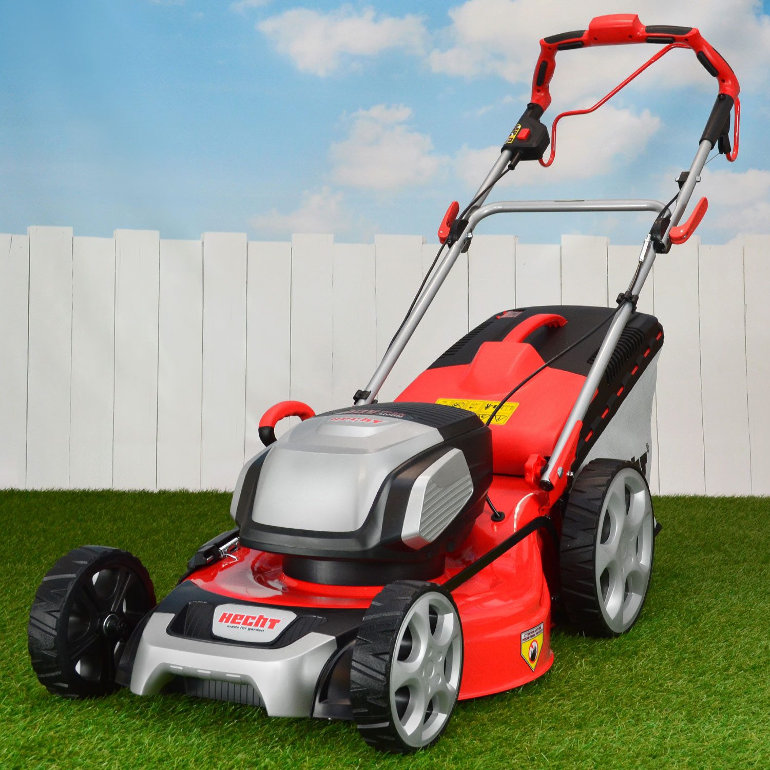 Hecht Akkurasenmäher 5051 mit Mulchkit Akku Ladegerät, 51 cm Schnittbreite, 5in1, 2x40V, 60L Fangkorb, Stahlgehäuse