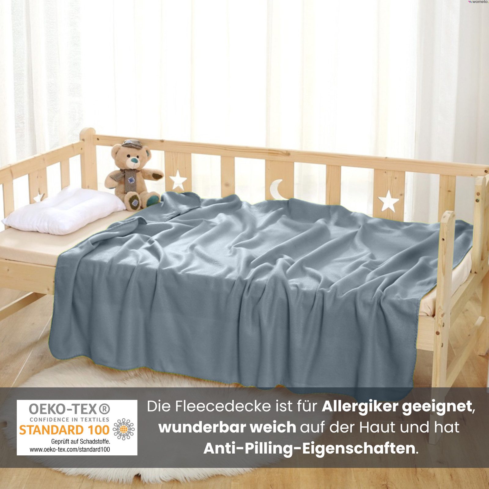 Wohndecke Polar-Fleece, wometo, OEKO-TEX®, 3 Fleecedecken mit Kettel-Rand & Anti-Pilling