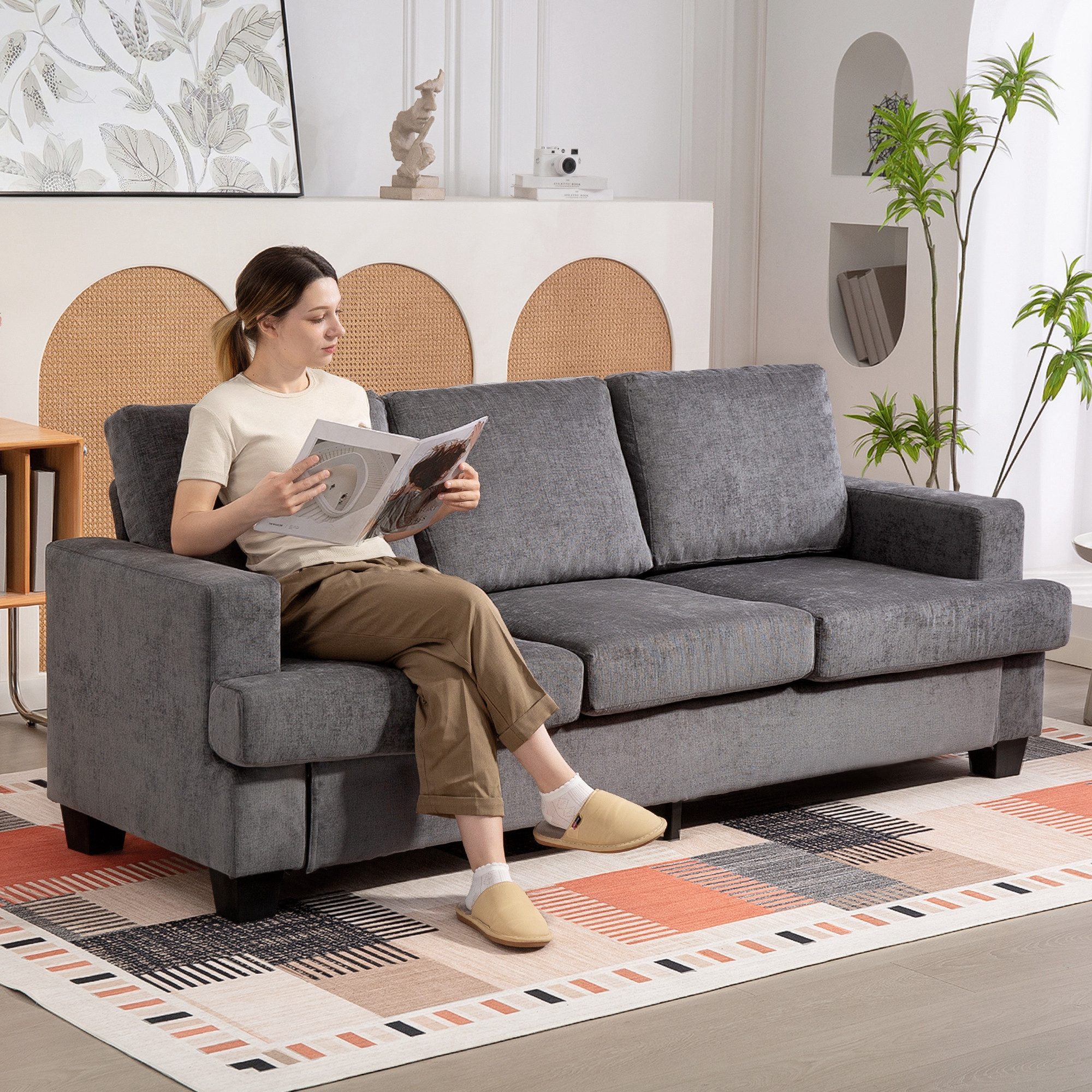 HOMCOM Sofa Couch mit Armlehnen, Becherhalter, günstig online kaufen