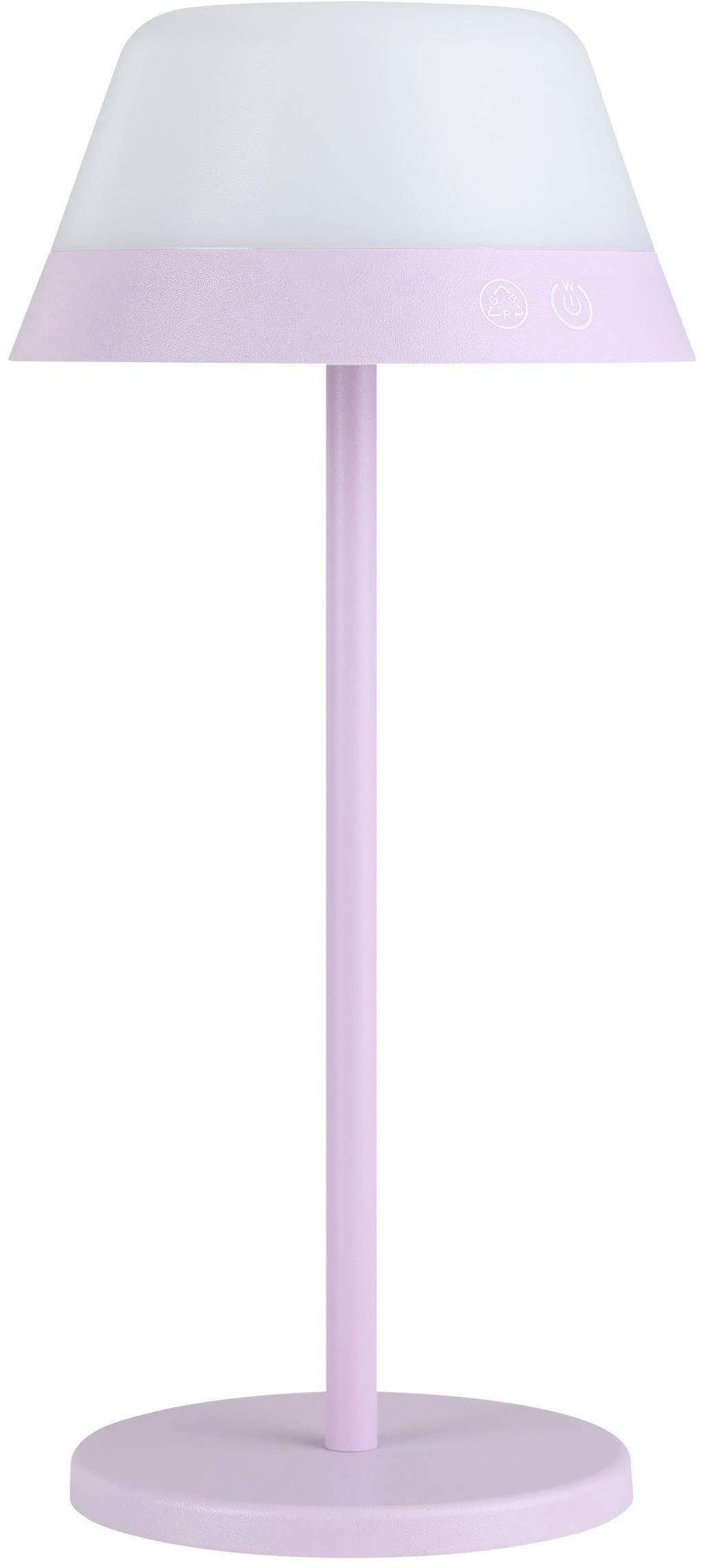 EGLO Tischleuchte Meggiano Tischlampe, kabellos, aufhängbarer Lampenschirm, IP54, Lampe, Dimmfunktion, RGB, USB-Anschluss mit Ladefunktion, LED fest integriert, Warmweiß, RGB, Tischleuchte - H32 x Ø15 cm - lila - 1X1,5W;1X0,8W inkl.