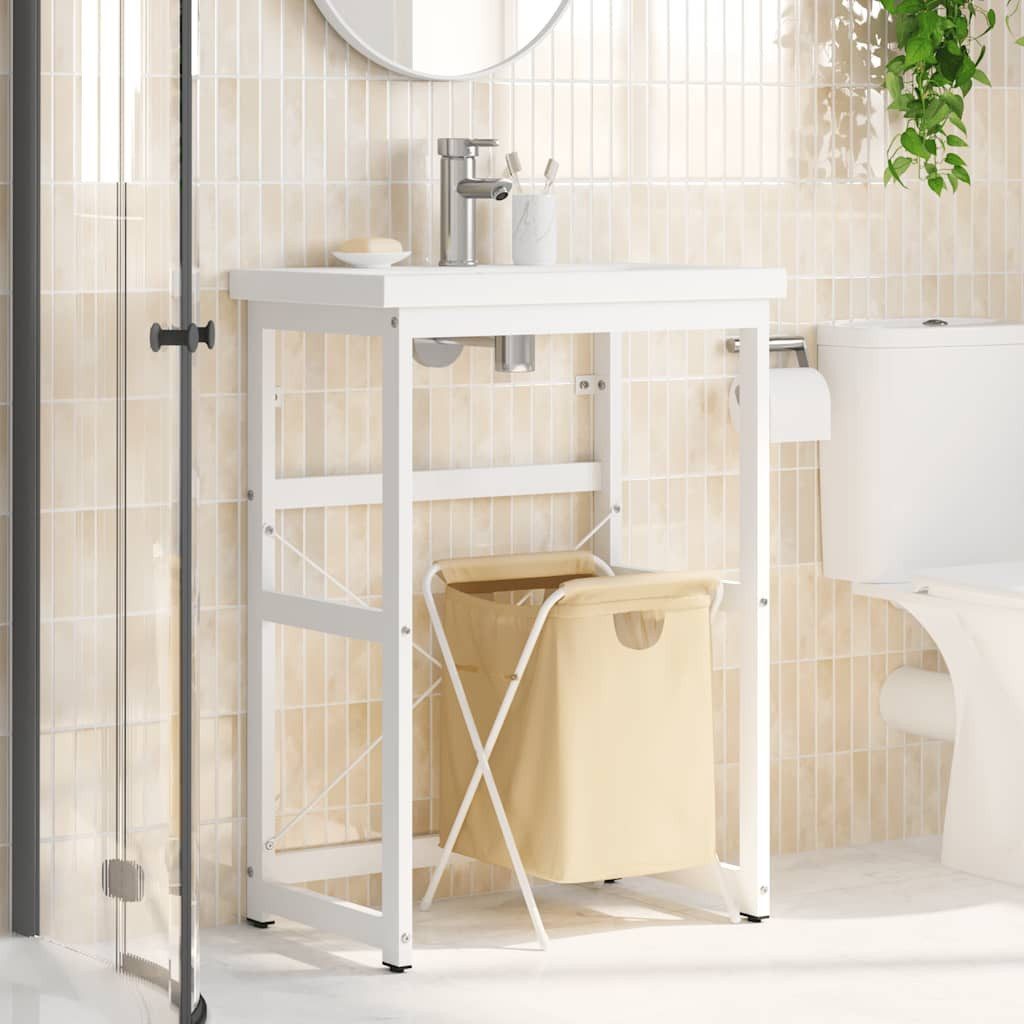vidaXL Badezimmerspiegelschrank Badezimmer Waschtischgestell Weiß 59x38x83 cm Eisen (1-St)