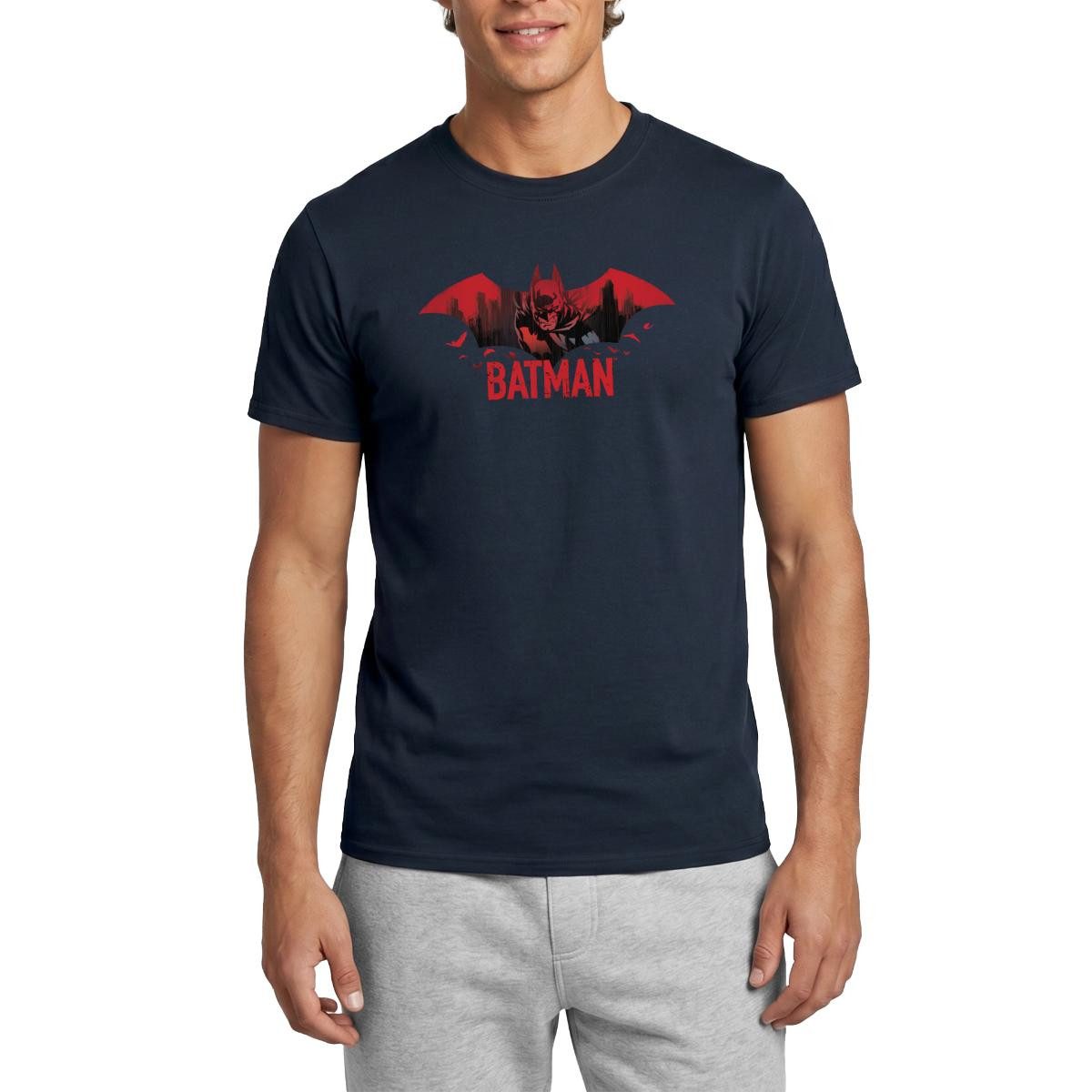 Spreadshirt T-Shirt Batman Mit Fledermäusen Und Rotem Batman-Logo Männer T-Shirt (1-tlg)