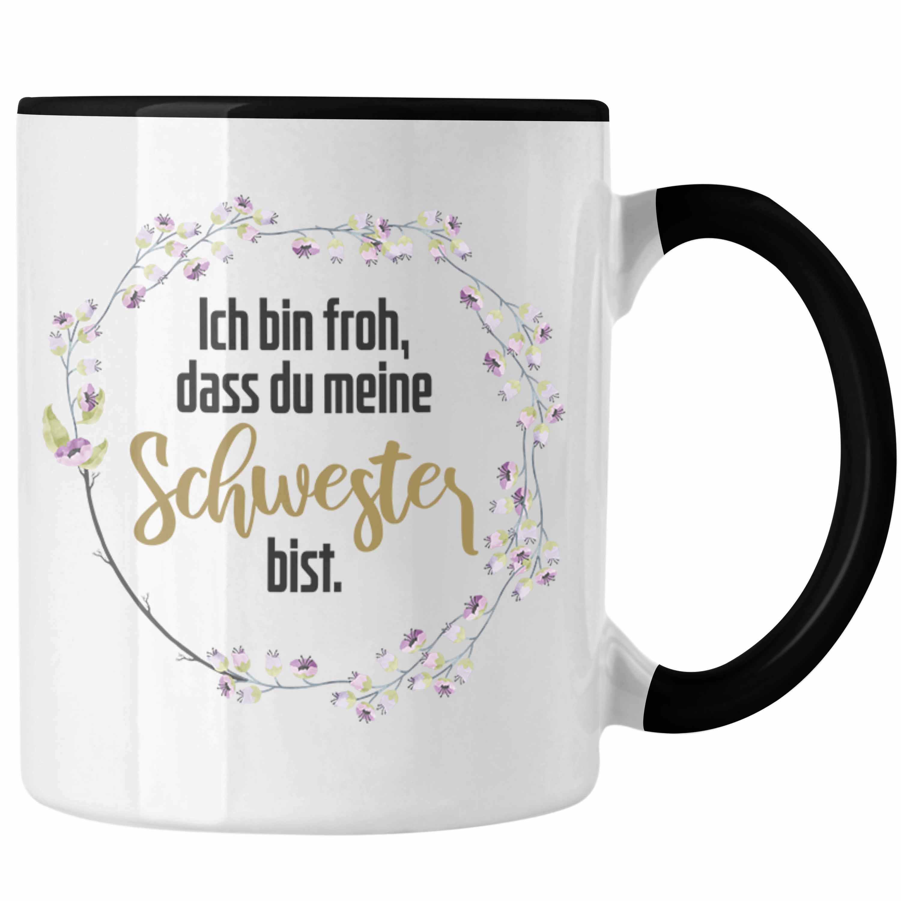 Trendation Tasse Trendation - Beste Schwester Tasse Spruch Geschenkidee Geburtstag Schwester von Schwester Schwarz