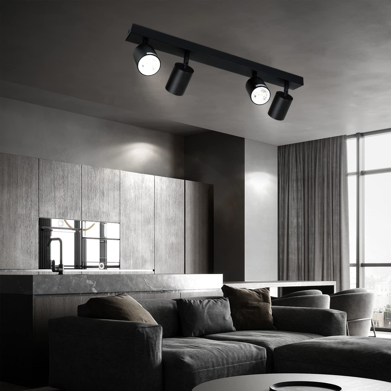 ZMH Deckenstrahler 4 Flammig GU10 Modern-Design Industrial drehbar für Wohnzimmer Flur, 330°Schwenkbar, ohne Leuchtmittel, Hochwertiges Metall, für Schlafzimmer Küche