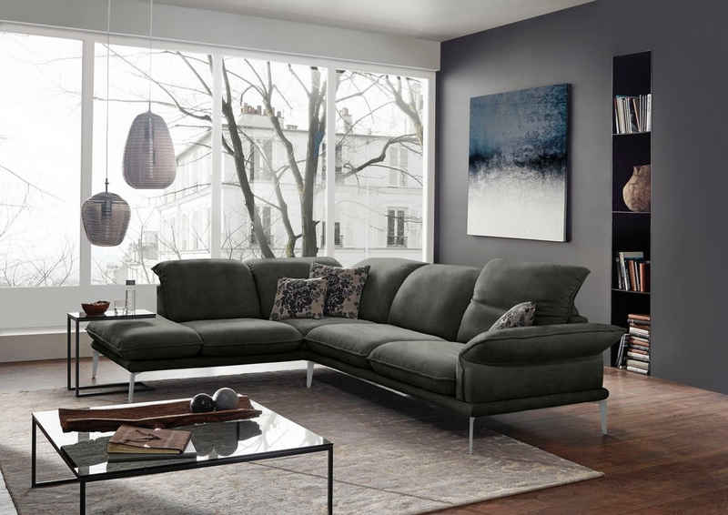 W.SCHILLIG Ecksofa sherry, Kopfstützenverstellung, Winkelfüße in Chrom glänzend, Breite 302 cm