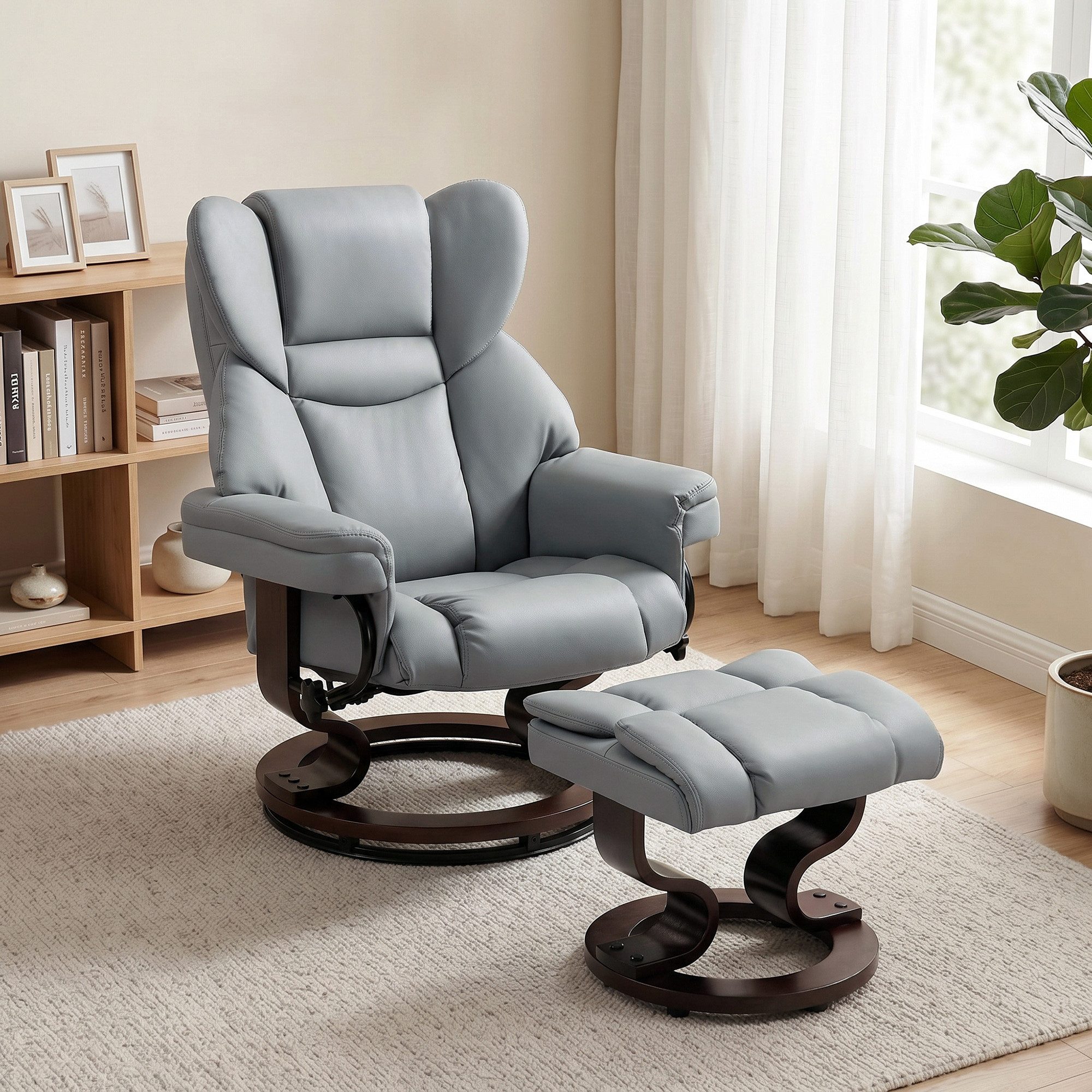 HOMCOM Relaxsessel Fernsehsessel Liegesessel mit Liegefunktion (Set, 2-St., Relaxsessel mit Hocker), Rückenlehne 145° neigbar, 360° drehbar, pflegeleicht