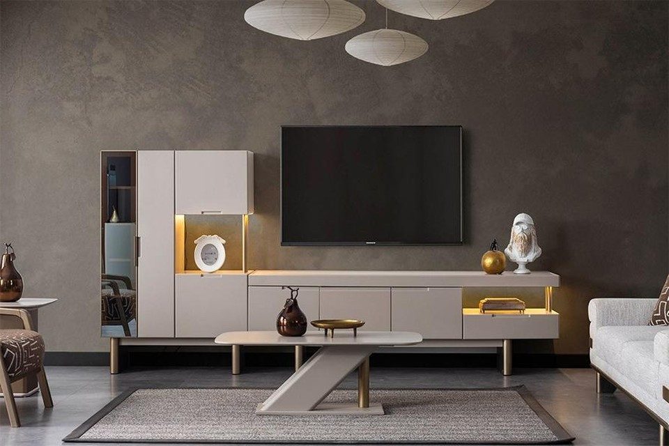 Xlmoebel Wohnwand TV-Ablage HiFi-Schrank Fernsehmöbel TV-Kommode Fernsehtisch, (7-St), Made in Europa