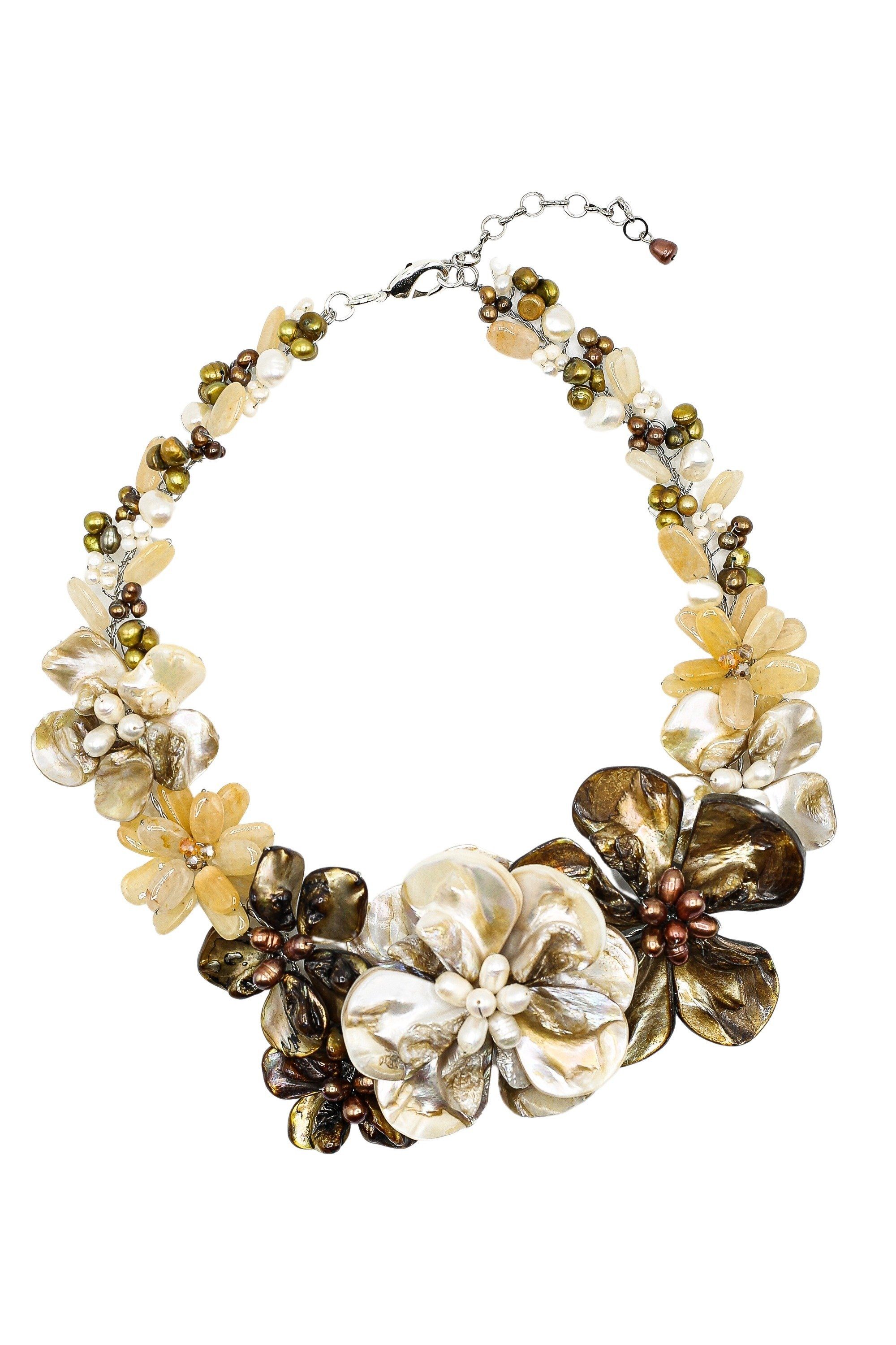 Blumenstrauß, Kette mit beige mit Süßwasserperlen Anhänger echten COLLEZIONE ALESSANDRO