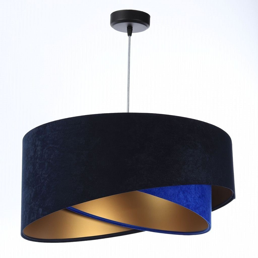 Licht-Erlebnisse Pendelleuchte MARLON, ohne Leuchtmittel, in Schwarz Marineblau Kobaltblau Gold E27 D: 50 cm Stoff Metall