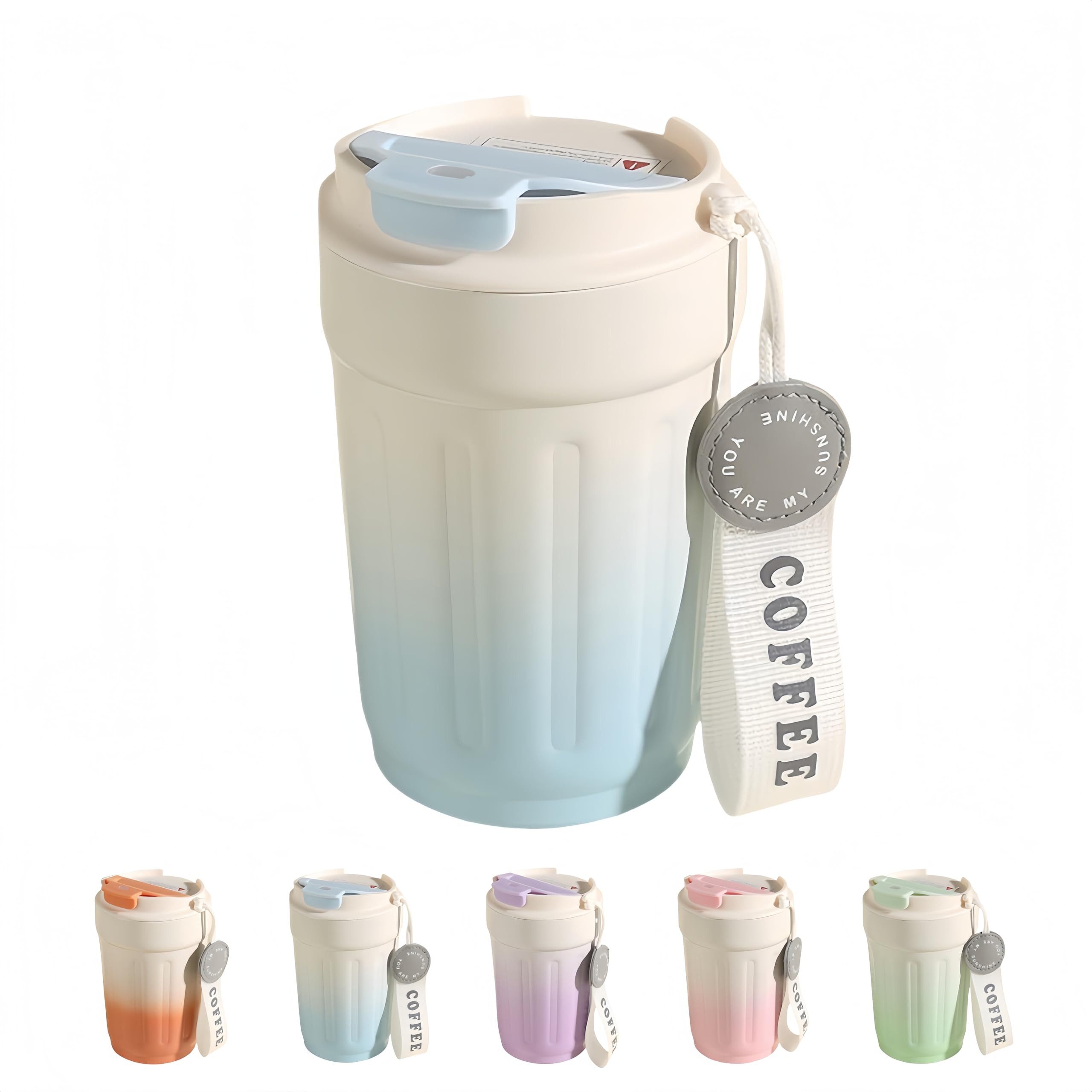Diwzbyn Thermobecher Isolierte Kaffeebecher to go Isolierbecher Thermobecher, Reisebecher mit Keramikbeschichtung,Erscheinungsbild mit Farbverlauf