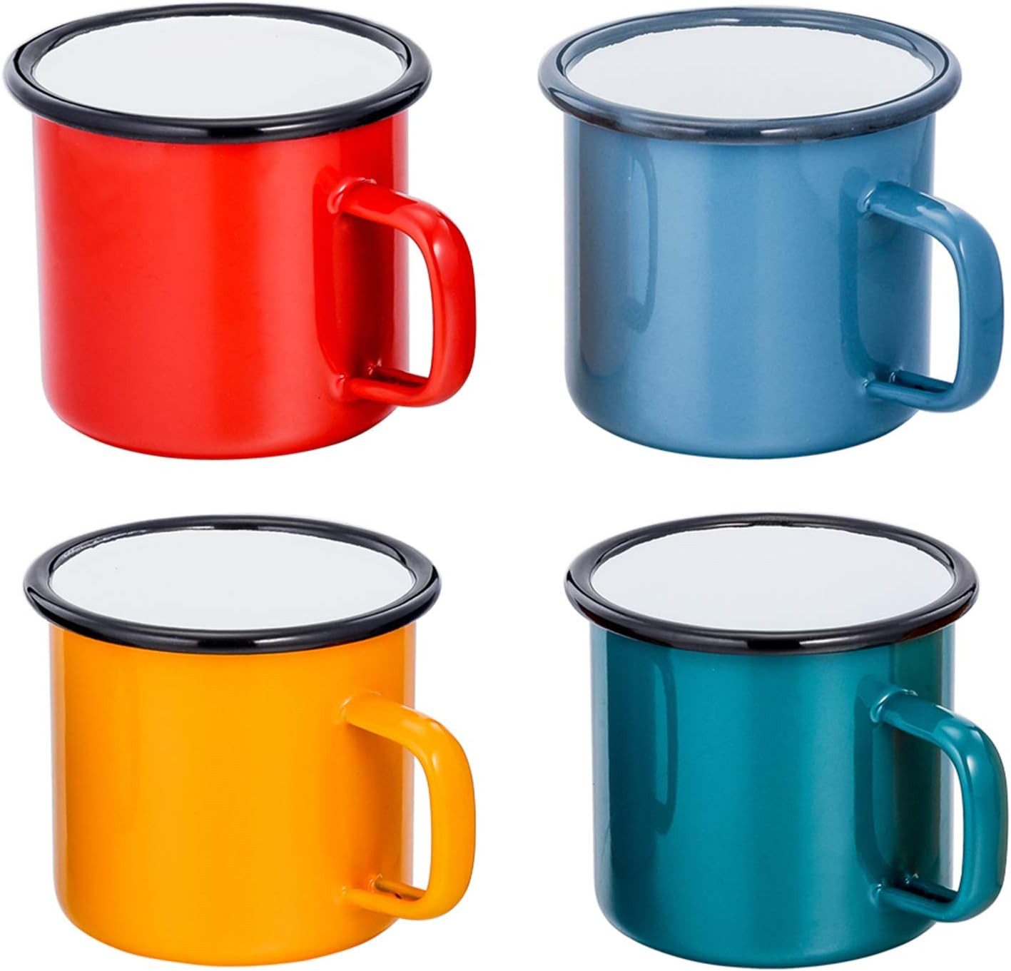 FELIXLEO Geschirrständer Emaille Tasse 4er Set 350ml Kaffee Tee Trinkbecher Bunt