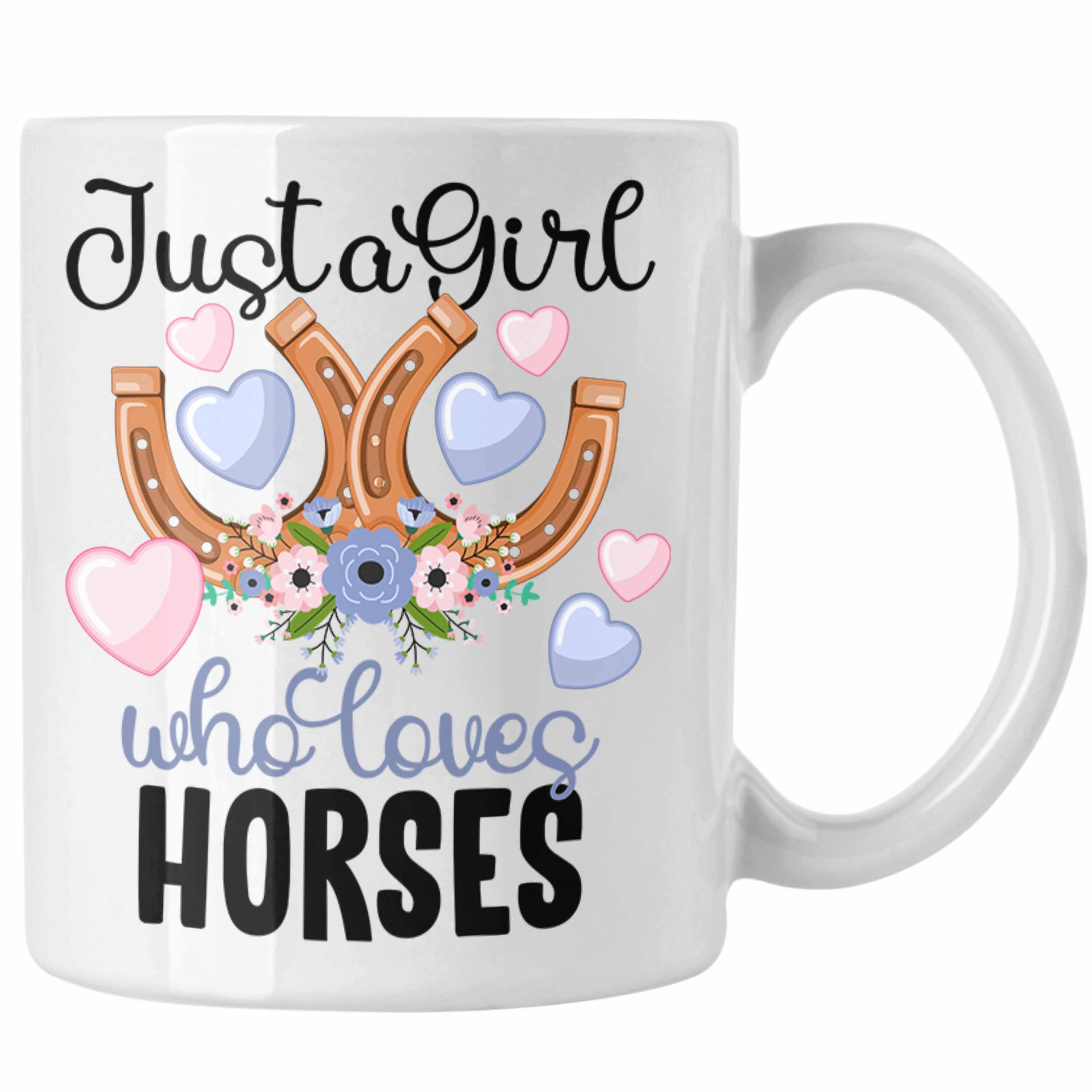 Trendation Tasse Pferde Reiterin Tasse Geschenk für Mädchen Reiten Weiss