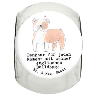 Mr. & Mrs. Panda Vorratsglas L 870ml Englische Bulldogge Moment - Weiß - Geschenk, Leckerli Dose, Premium Glas, (1-tlg), Robuster Deckel