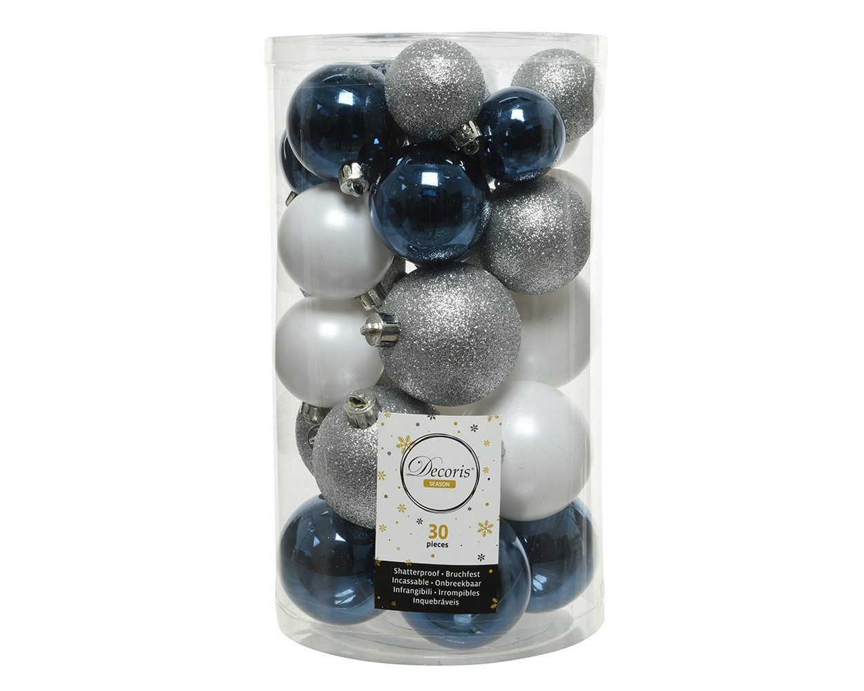 Kaemingk Weihnachtsbaumkugel, Weihnachtskugeln Kunststoff Mix 4-6cm 30er Set - Blau / Silber / Weiß