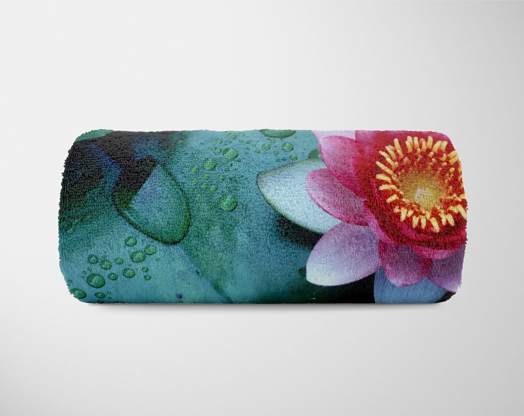 Baumwolle-Polyester-Mix Strandhandtuch Blume mit Sinus Fotomotiv Handtuch Lotus Handtücher Blüte, Kuscheldecke Saunatuch Art (1-St), Handtuch