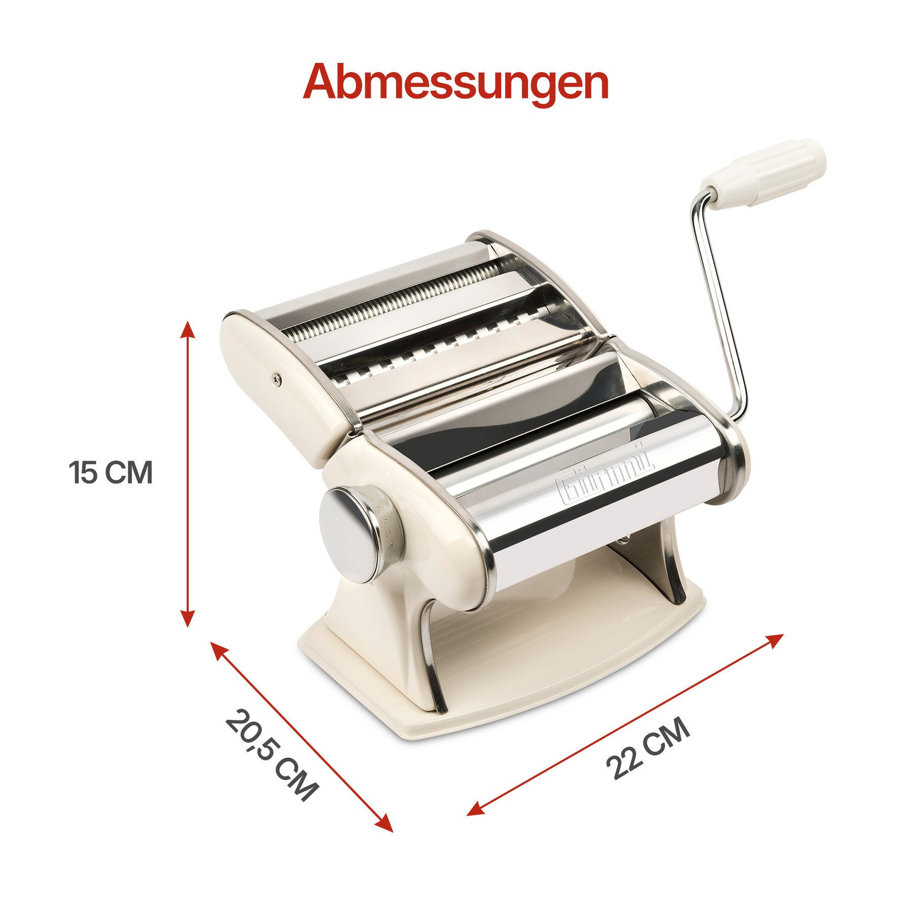 Girmi Nudelmaschine IM92, 3 Pastaformen, Edelstahl, 7 Teigstärken, Tischklemme, Aluminiumwalzen