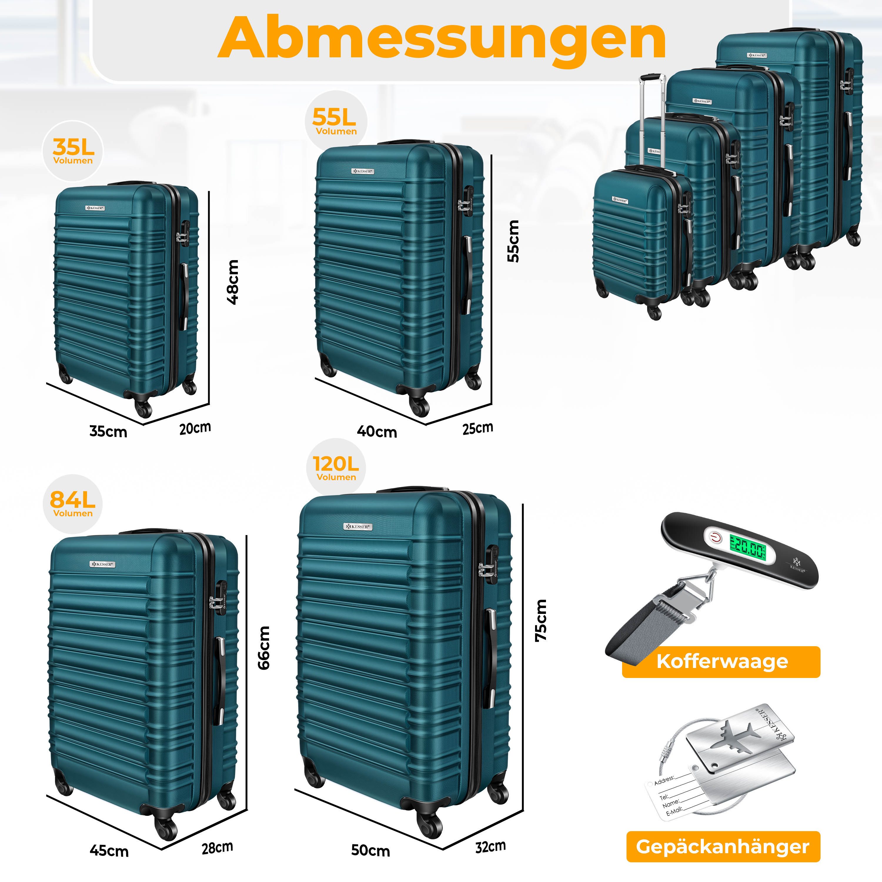 KESSER Kofferset, 4 Rollen, 4tlg. Hartschalenkofferset Hartschalenkoffer Reisekoffer Set
