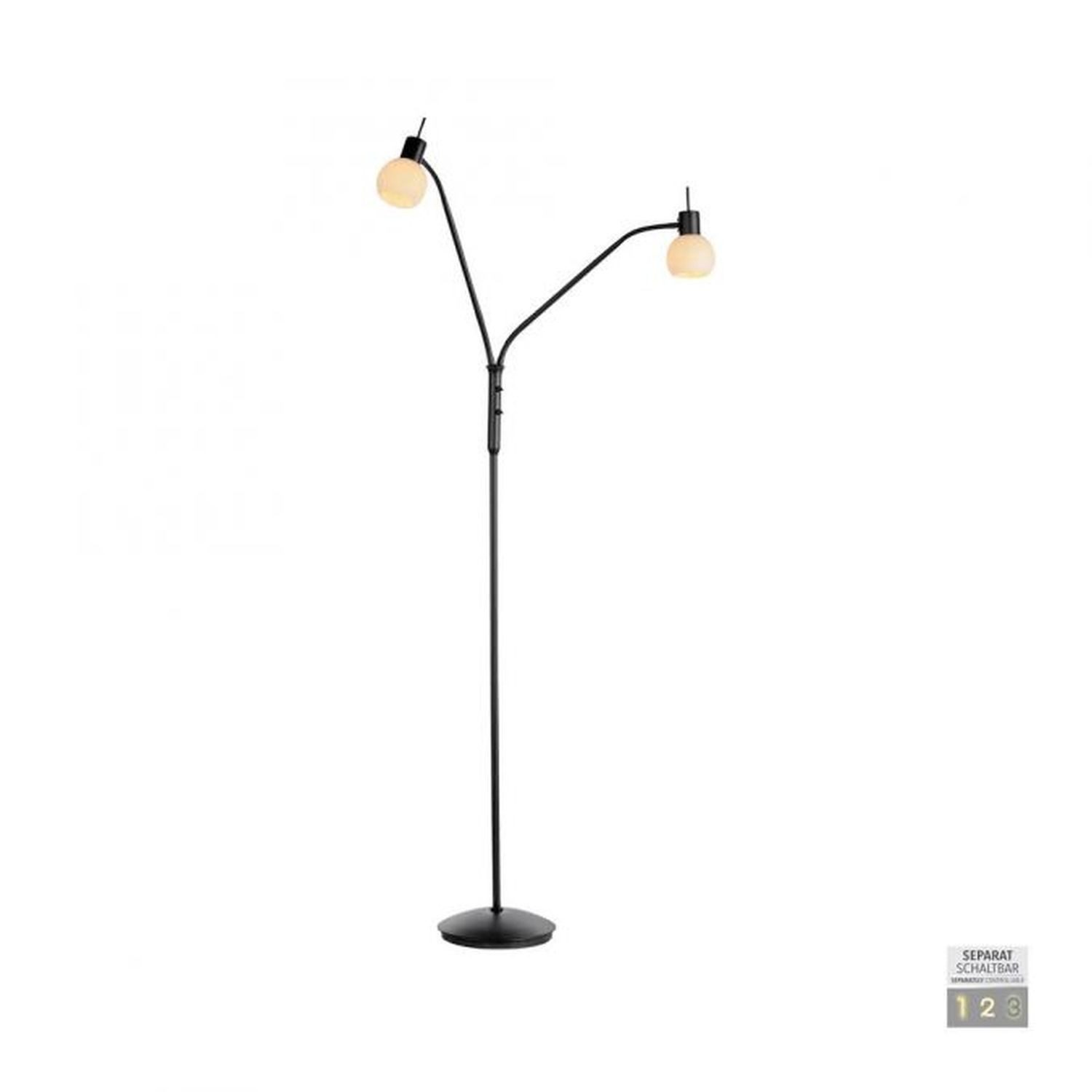 Licht-Erlebnisse Stehlampe LUTHEN, Warmweiß, Metall Glas E14 170 cm hoch Schwarz Weiß 2-flammig 430 lm Modern