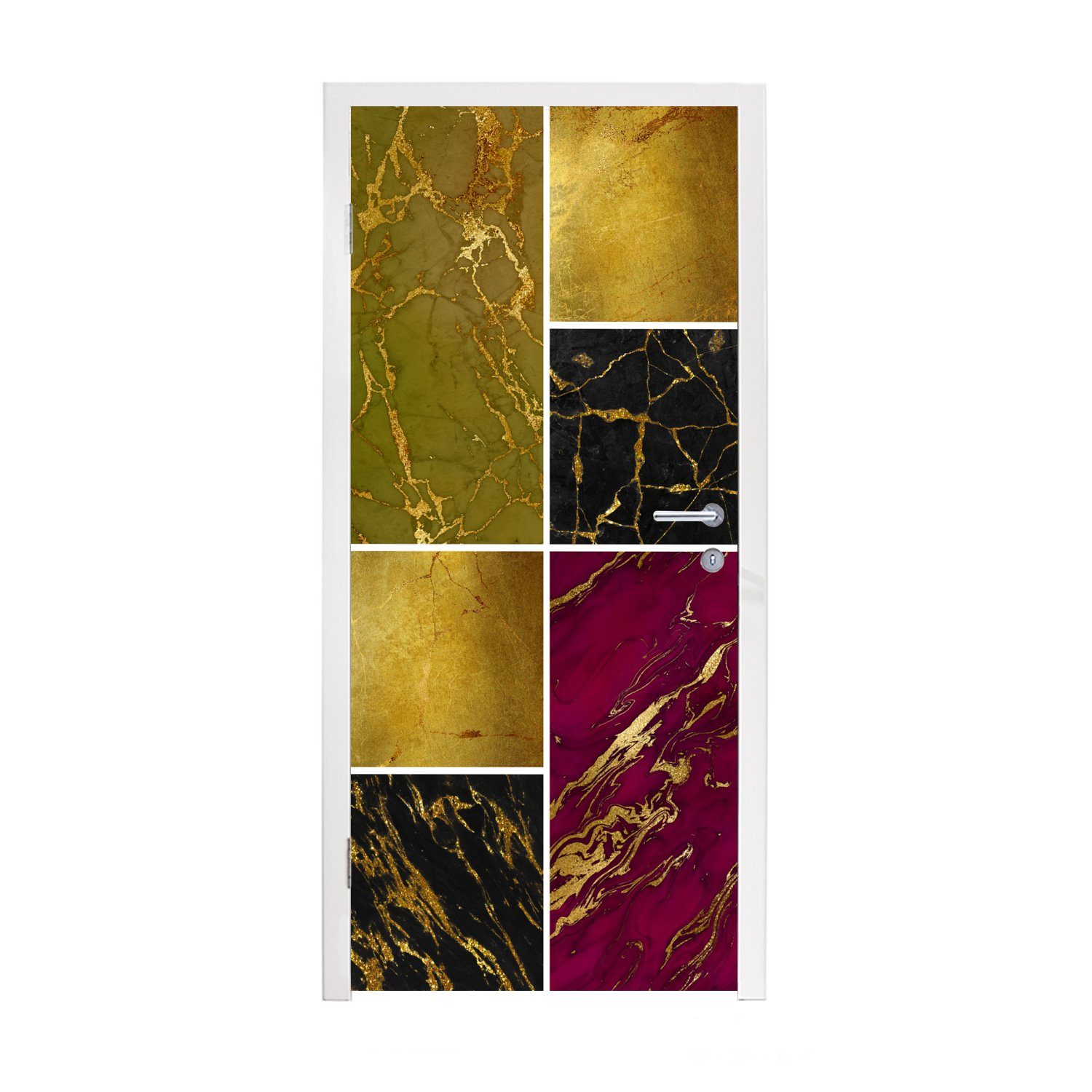 MuchoWow Türtapete Marmor - Gold - Schwarz - Rosa, Matt, bedruckt, (1 St), Fototapete für Tür, Türaufkleber, 75x205 cm