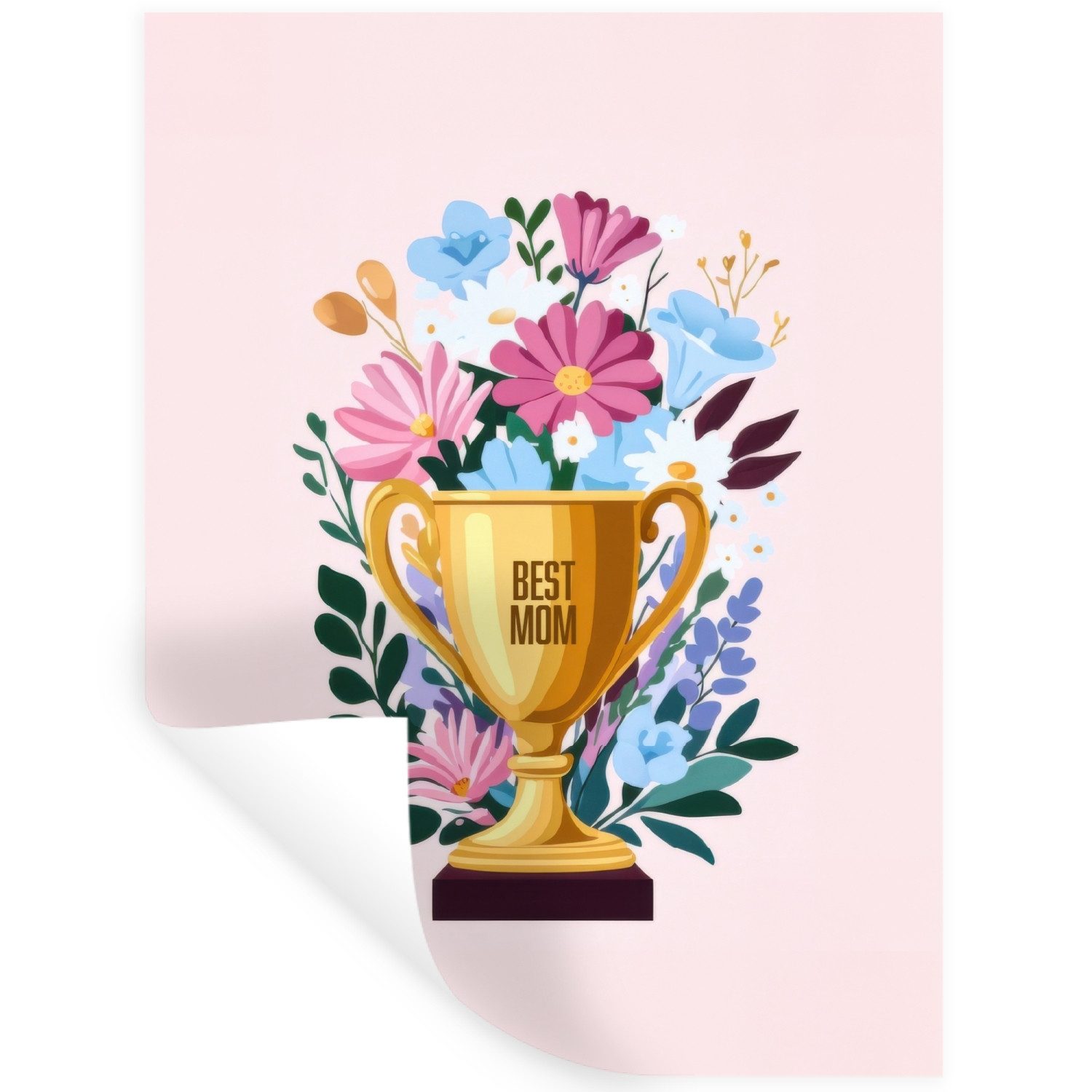 MuchoWow Wandsticker Trophäe - Beste Mutter - Blumen - Bunt (1 St), Wanddeko, Aufkleber, Wandtattoo, 90x120 cm