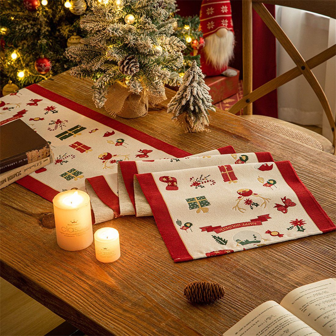 kreative DÖRÖY Rot Tischläufer Deko-Tischsets, festliche Deko-Tischfahnen Weihnachtliche