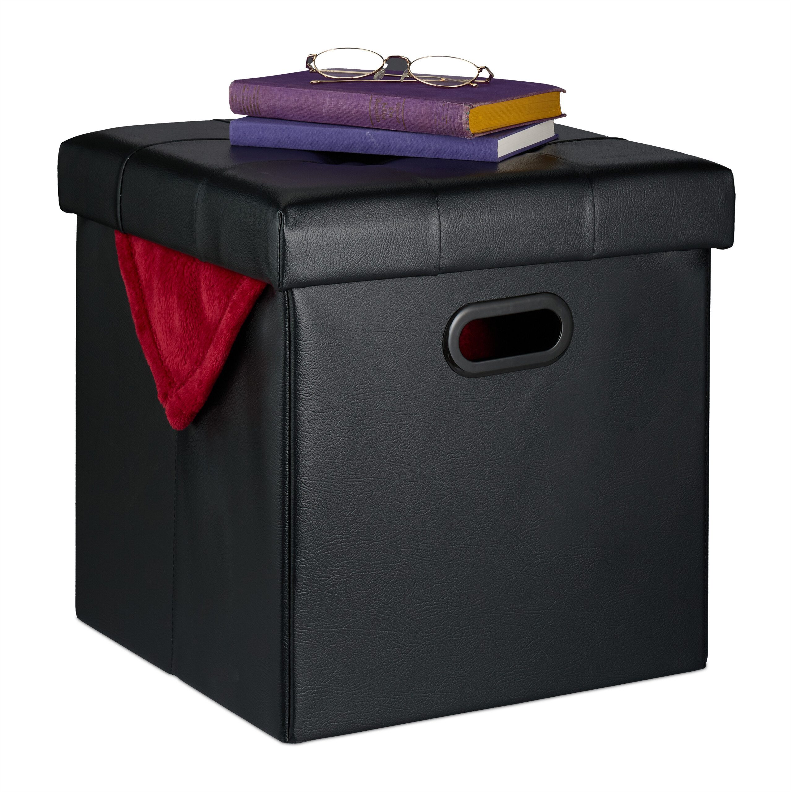 relaxdays Polsterhocker Hocker Kunstleder, Schwarz günstig online kaufen