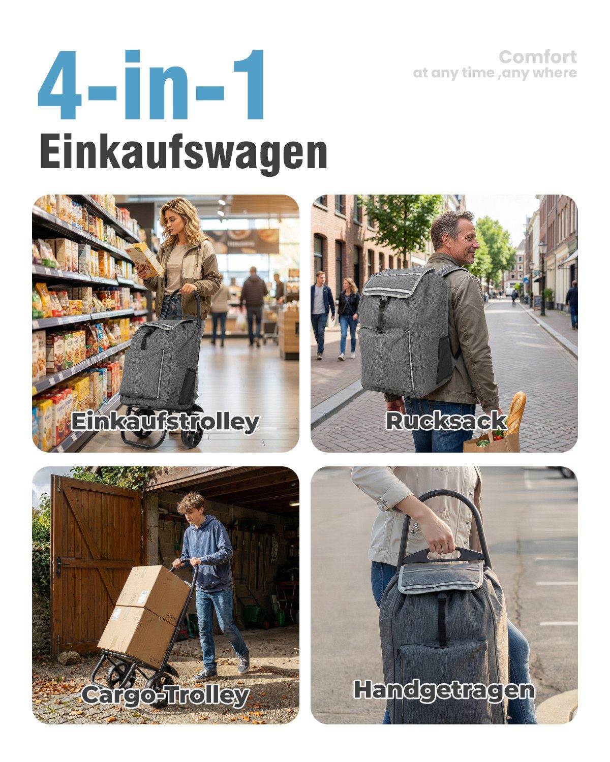 HOMECALL Einkaufstrolley klappbar Einkaufswagen 4-in-1 Utility Trolley Mit günstig online kaufen