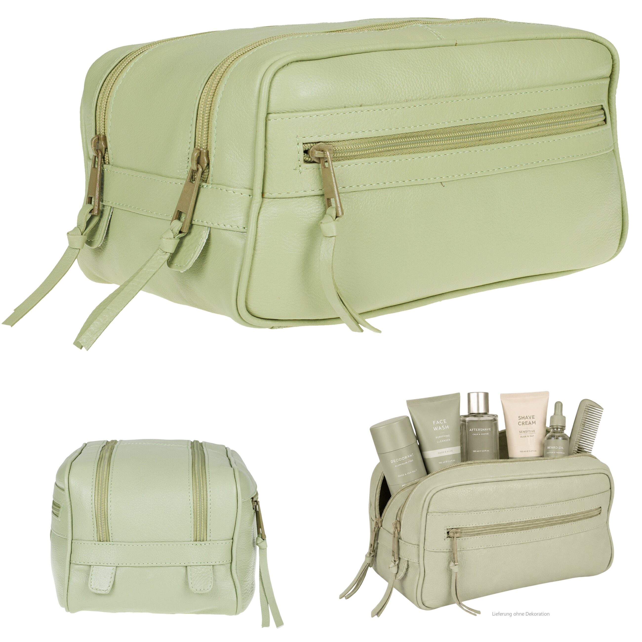 Kulturbeutel Damen Herren Kulturtasche Leder Washbag 2 Fächer