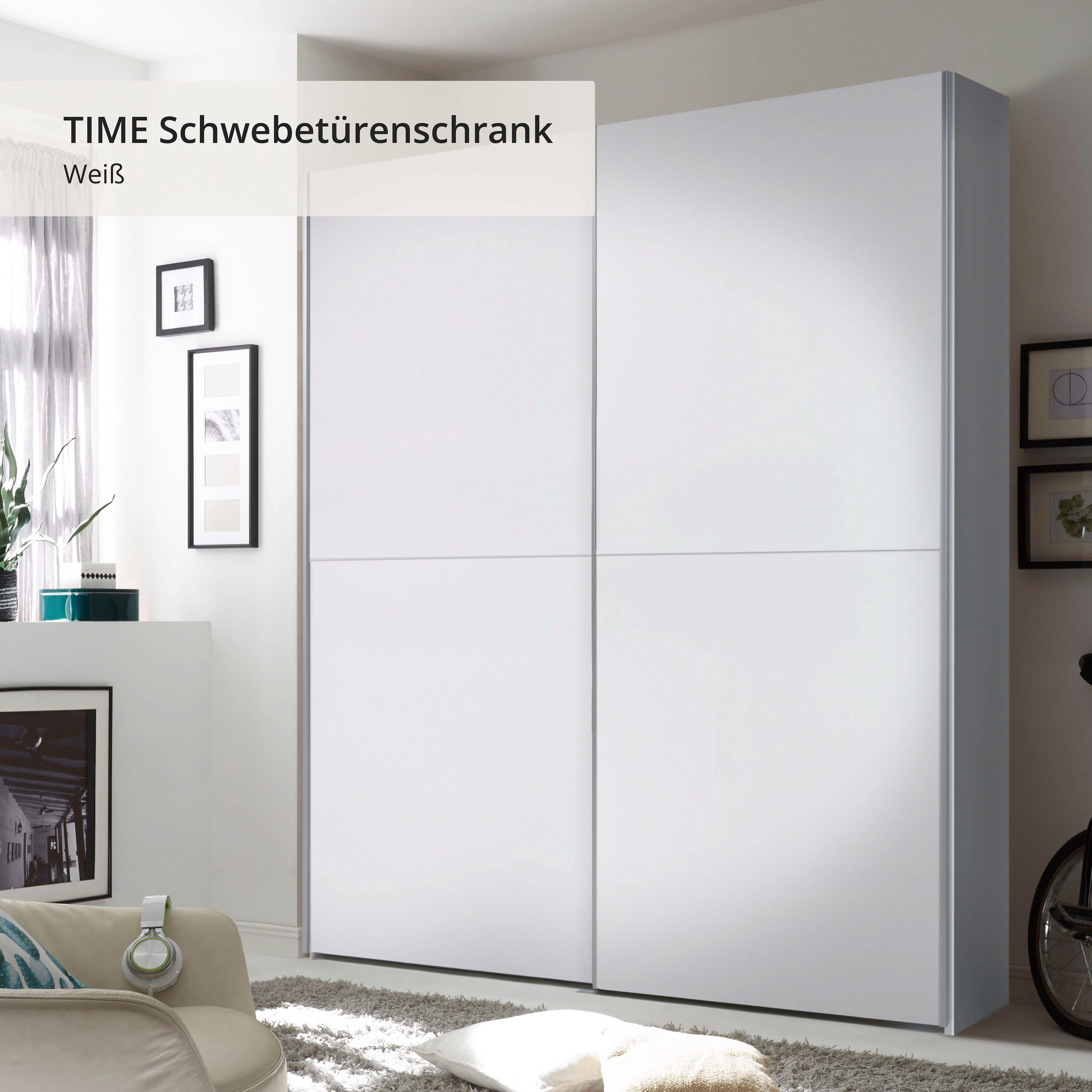Schlafkontor Schwebetürenschrank Time Schrank, Kleiderschrank mit Schiebetüren 4 Türelemente als Schachbrettoptik