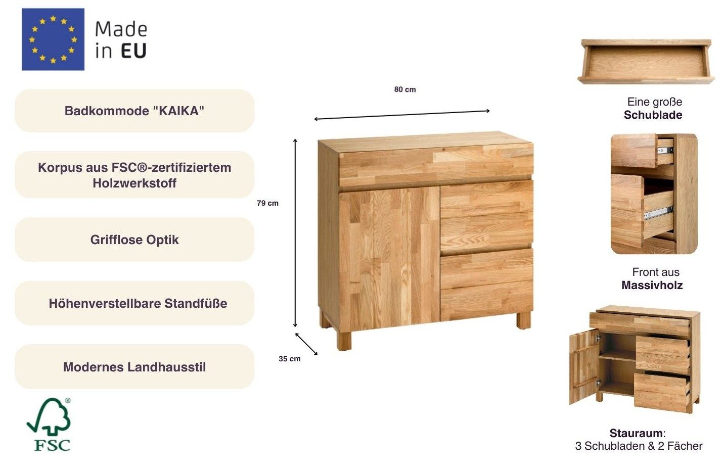 Home affaire Badkommode Kaika, Breite 80 cm
