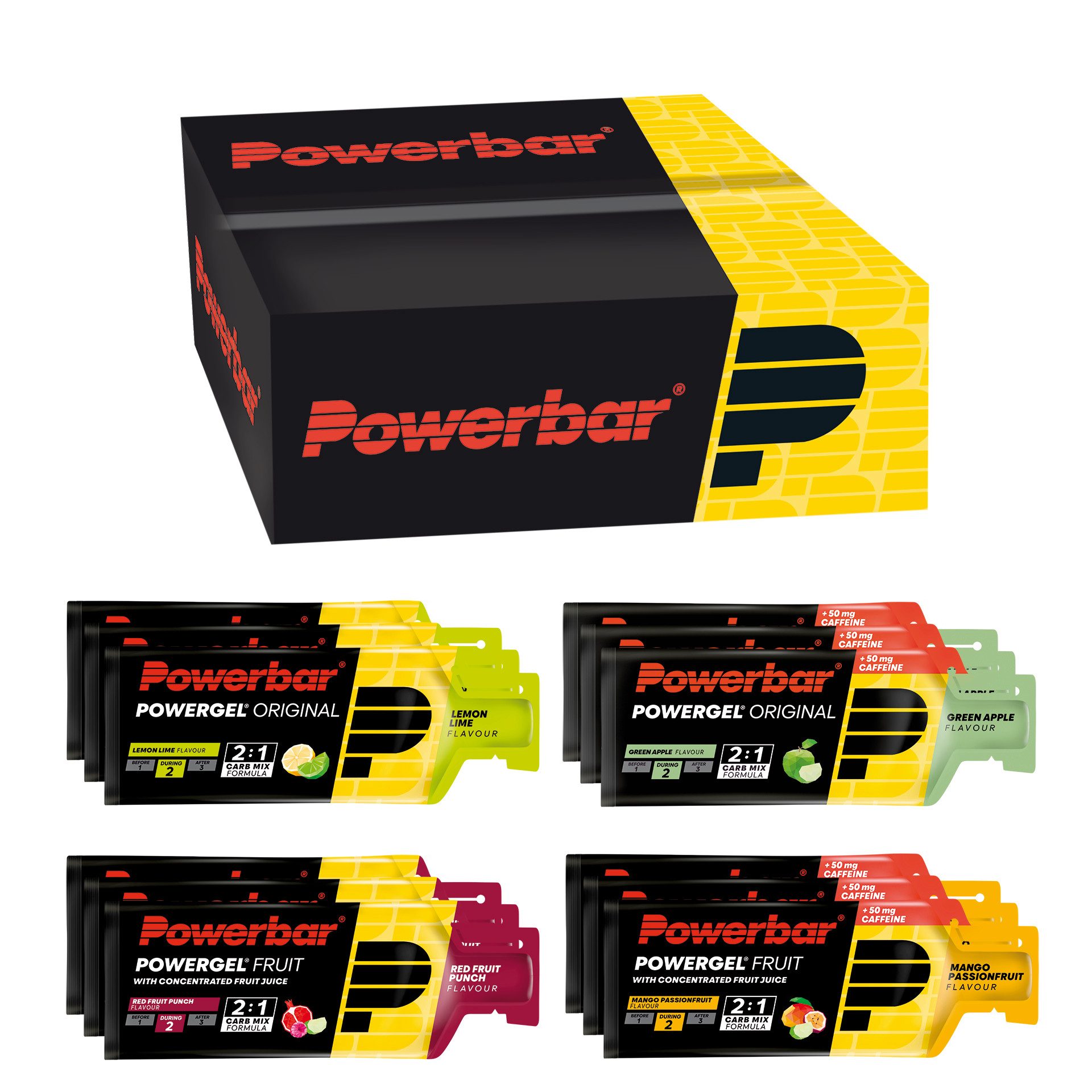 PowerBar High Carb Energie Gele PowerGel Multiflavour Box 12x 41g Gel, 12 er Multiflavour Pack à 12 St., Multiflavour Pack