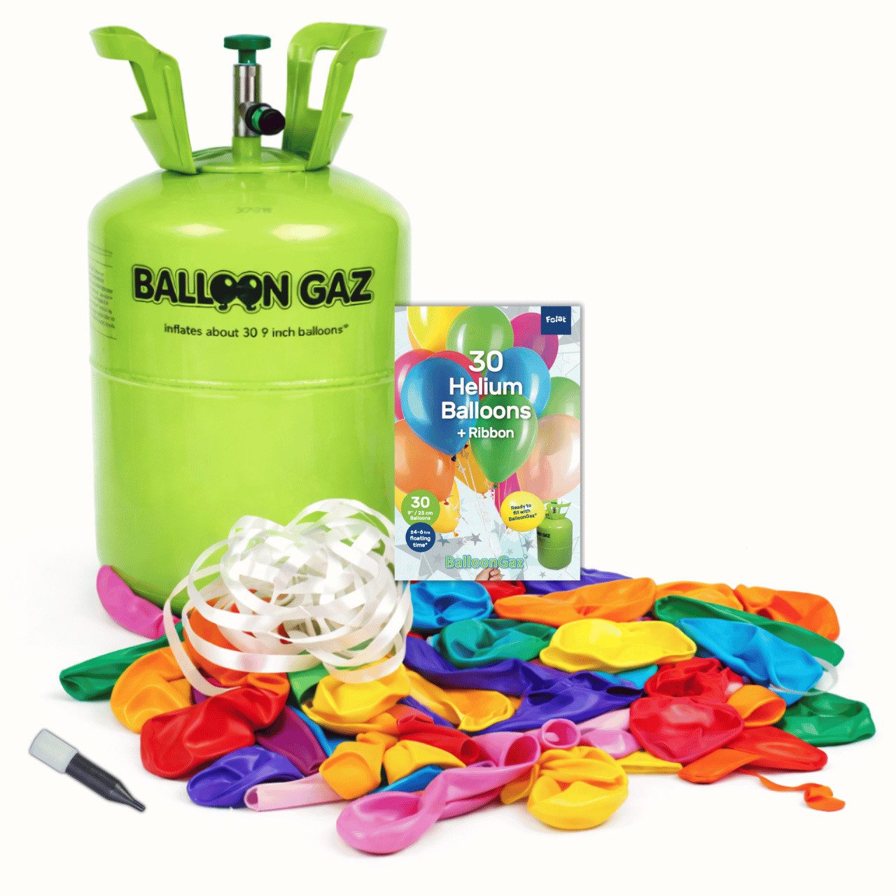 Folat Helium Ballongas Heliumflasche inkl. 30 Luftballons, für Hochzeit, Geburtstag, Party – für bis zu 30 Luftballons