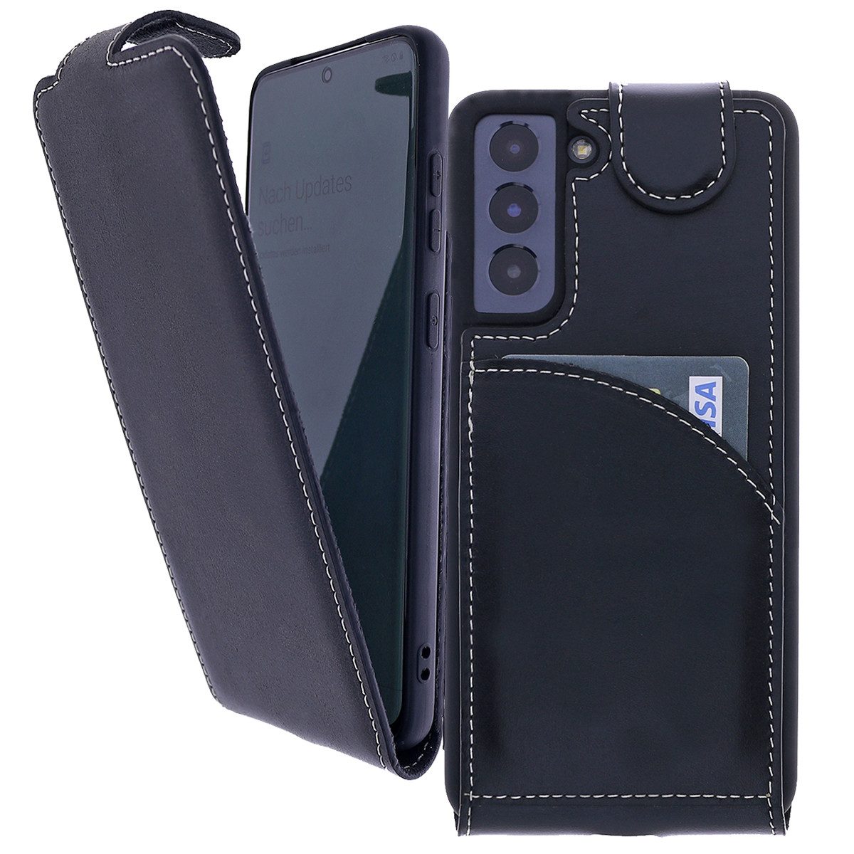Burkley Flip Case Flip Case Samsung Galaxy S21 Handyhülle Klapphülle, Flip Case Lederhülle mit Kartenfach und Magnetverschluss
