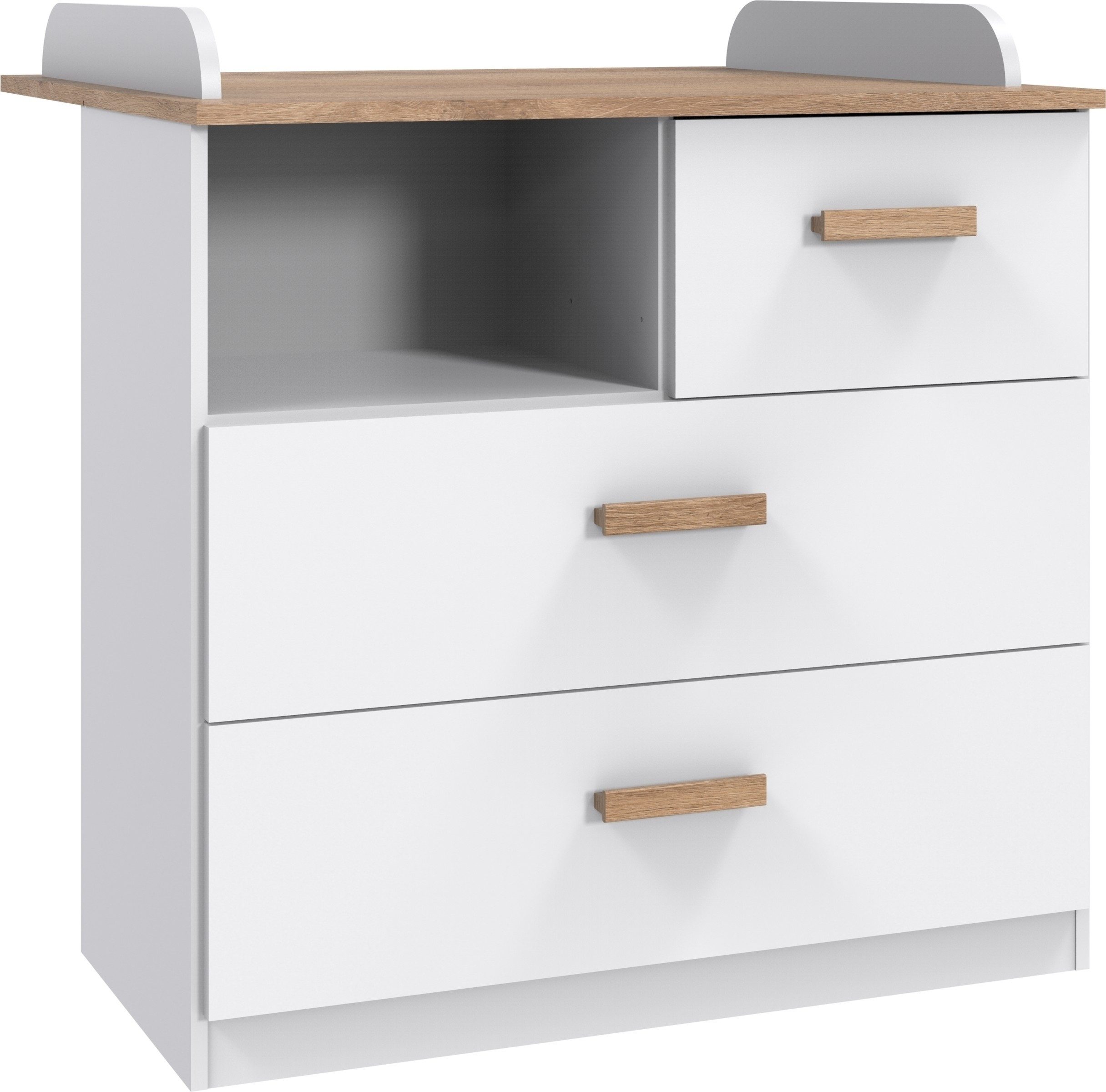 freiraum Wickelkommode Gotland, in Weiß / Plankeneiche Dekor - 90x93x75cm (BxHxT)