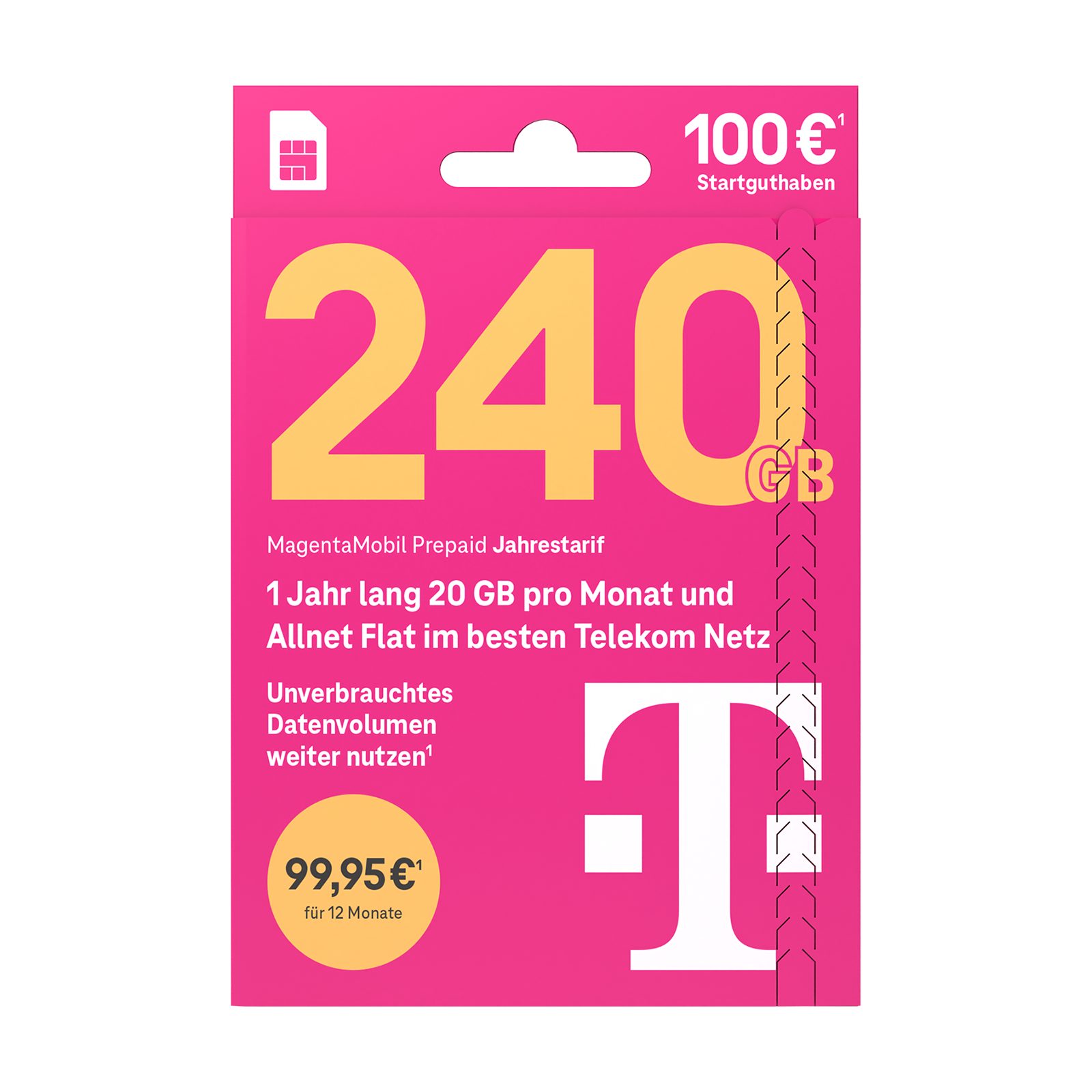 Telekom MagentaMobil Prepaid Jahrestarif Simkarte mit 100 € Startguthaben Prepaidkarte, (EU-Roaming inkl. CH/GB, 100 € Startguthaben)