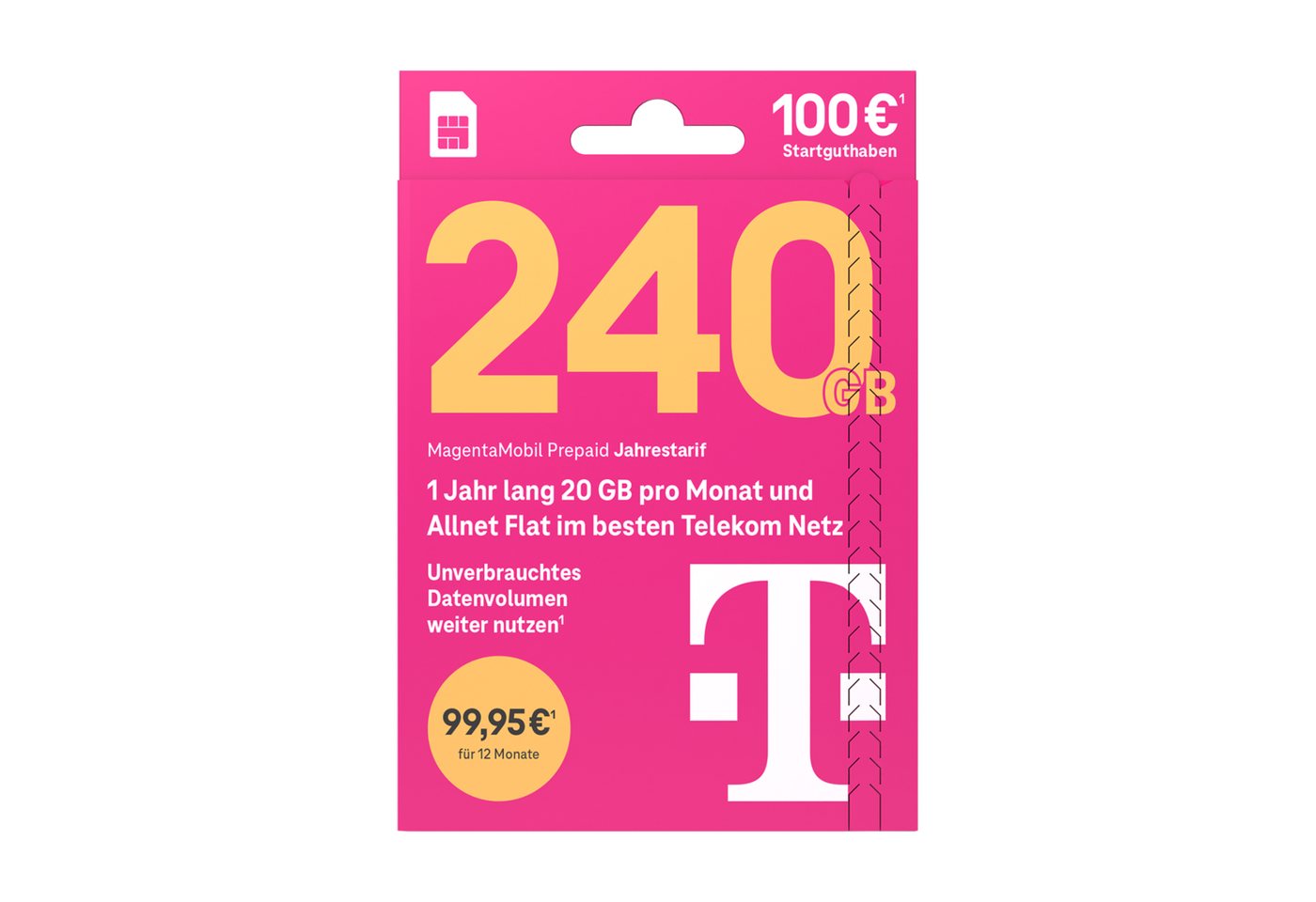 Telekom MagentaMobil Prepaid Jahrestarif Simkarte mit 100 € Startguthaben Prepaidkarte, (EU-Roaming inkl. CH/GB, 100 € Startguthaben)