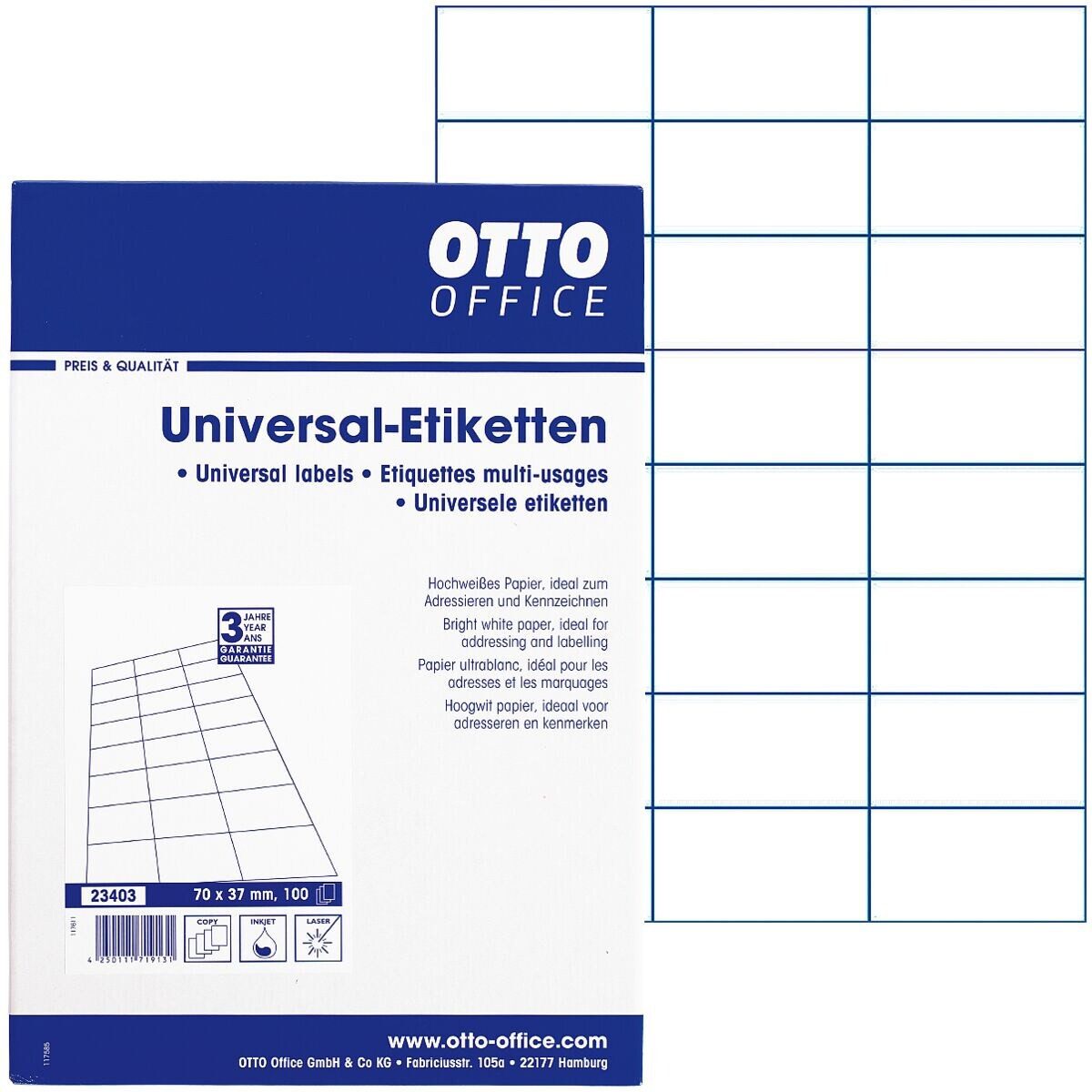 Otto Office Etiketten Standard, 2400 Stück, C6 ohne Rand (70x37 mm), selbstklebend