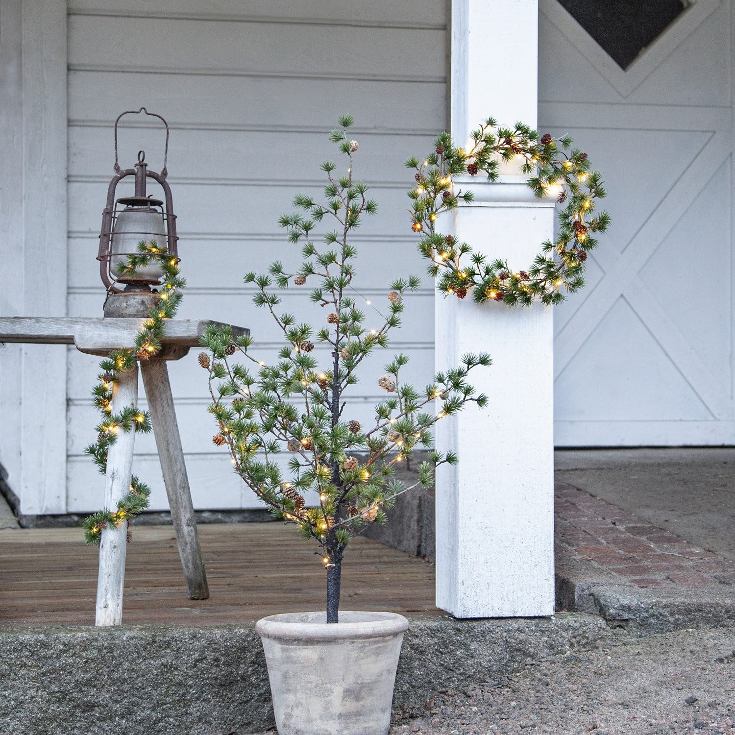 STAR TRADING LED Dekolicht Dekobaum Larix, Outdoor Deko-Bäumchen,Larix', Kunstbaum im Topf, 40 LEDs, Batterien +