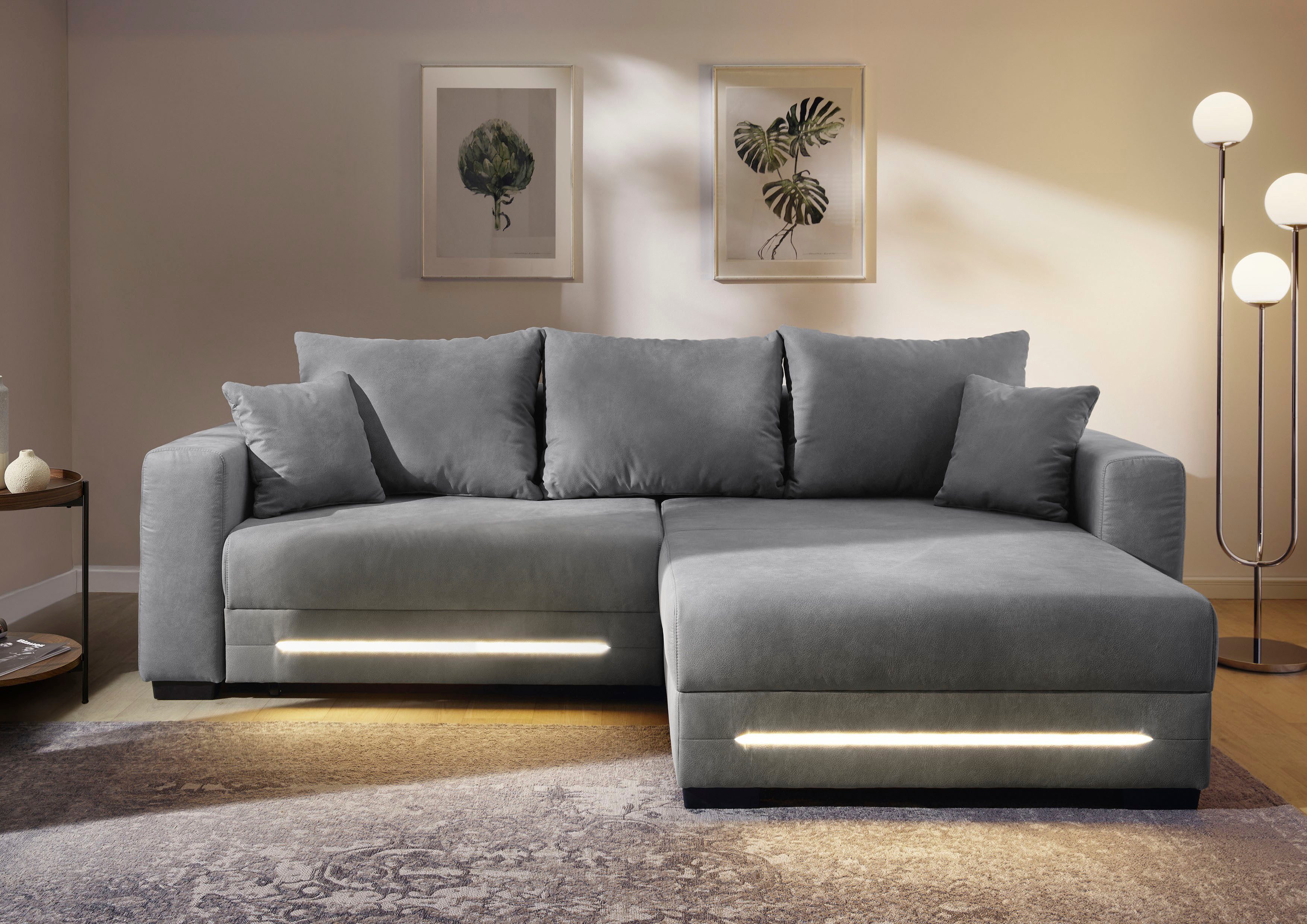 Jockenhöfer Gruppe Ecksofa Spotlight XL L-Form, B: 261 cm, mit Bettfunktion, Bettkasten, Licht & 2 Zierkissen