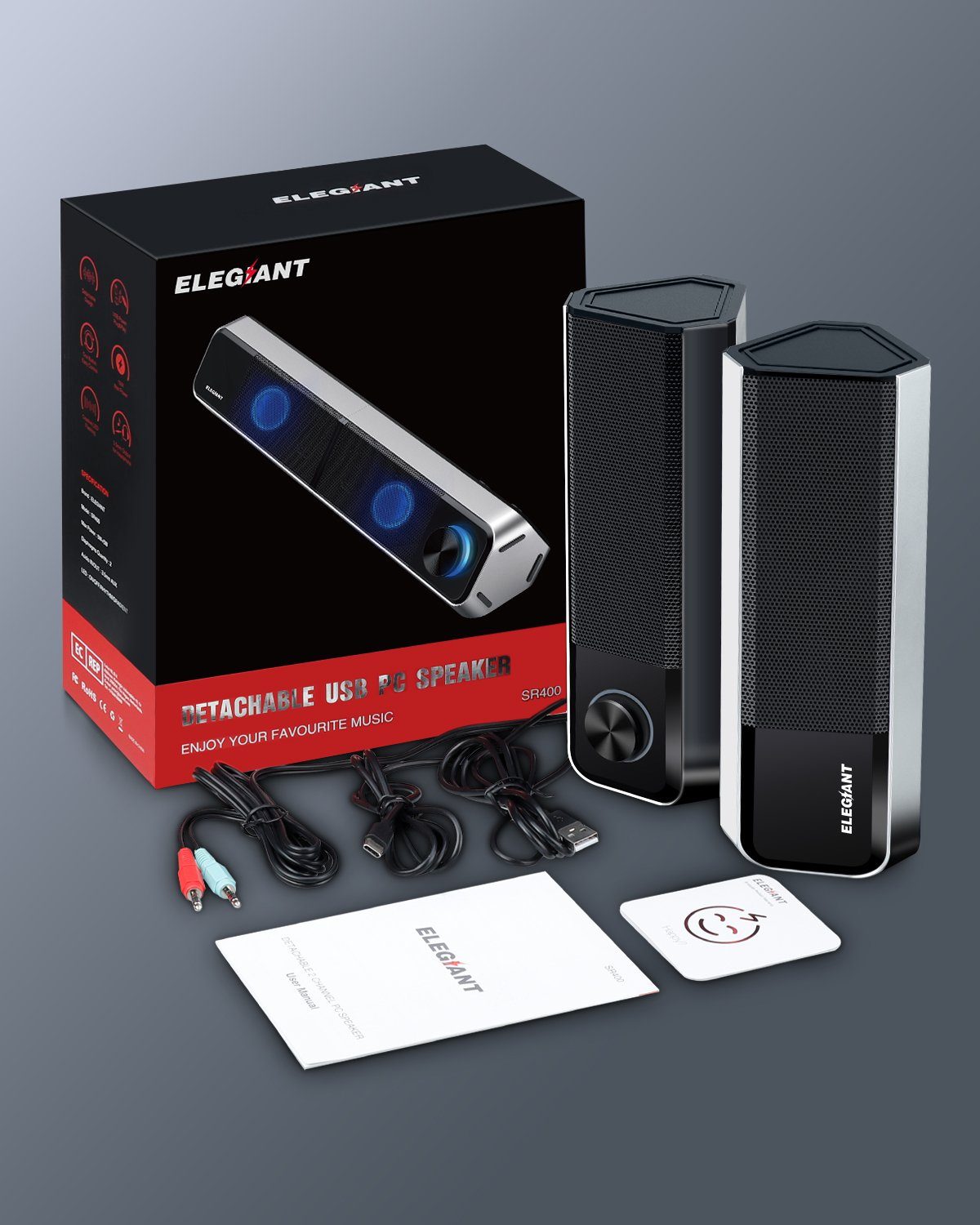 System) Klang, Lautsprecher Computerlautsprecher: ELEGIANT 2.0 Intensiver (Kein, Hi-Fi SR400 2.0 Gaming-Lautsprecher Sound! Außergewöhnlicher