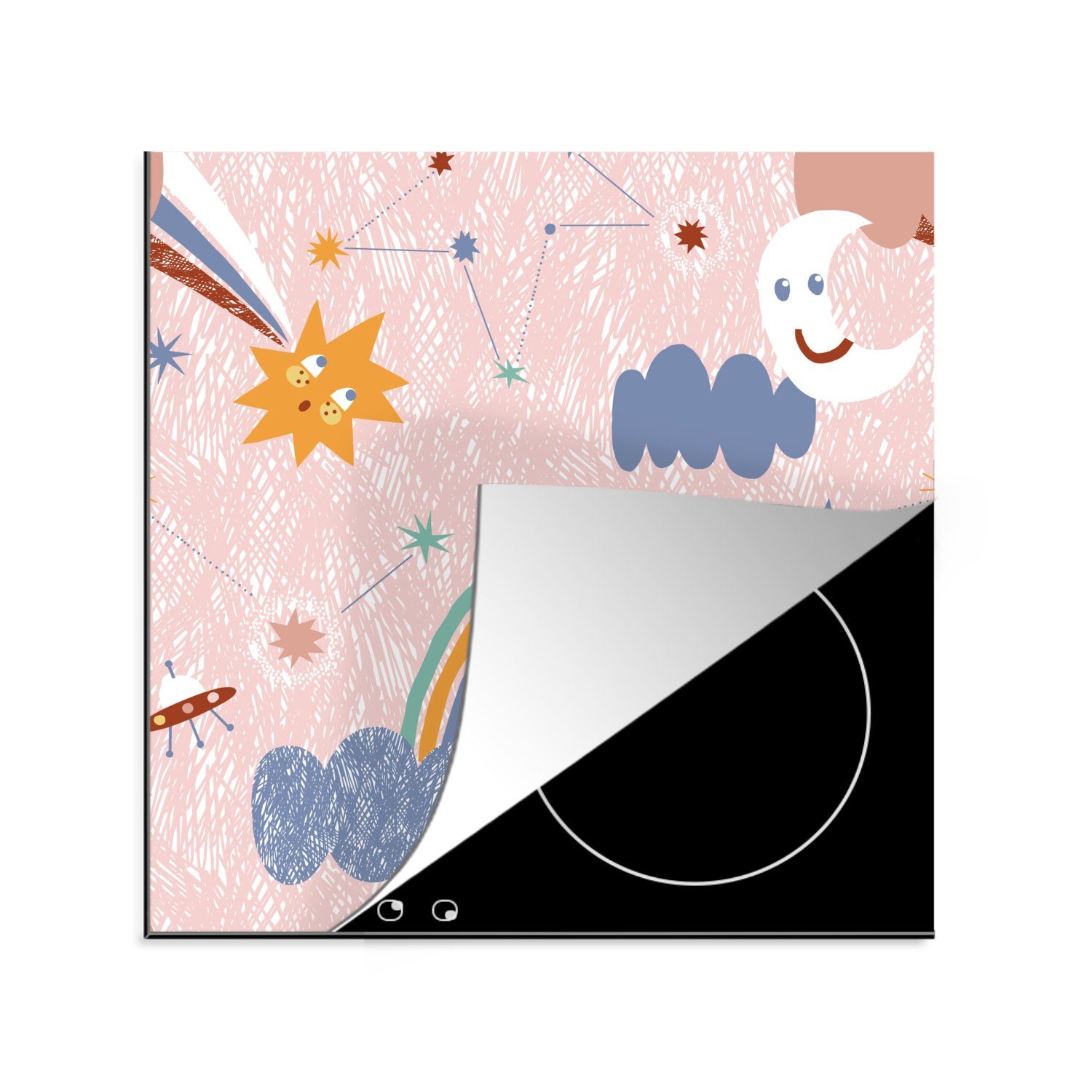MuchoWow Herdblende-/Abdeckplatte Regenbogen - Kind - Wolken, Vinyl, (1 tlg), 78x78 cm, Ceranfeldabdeckung, Arbeitsplatte für küche