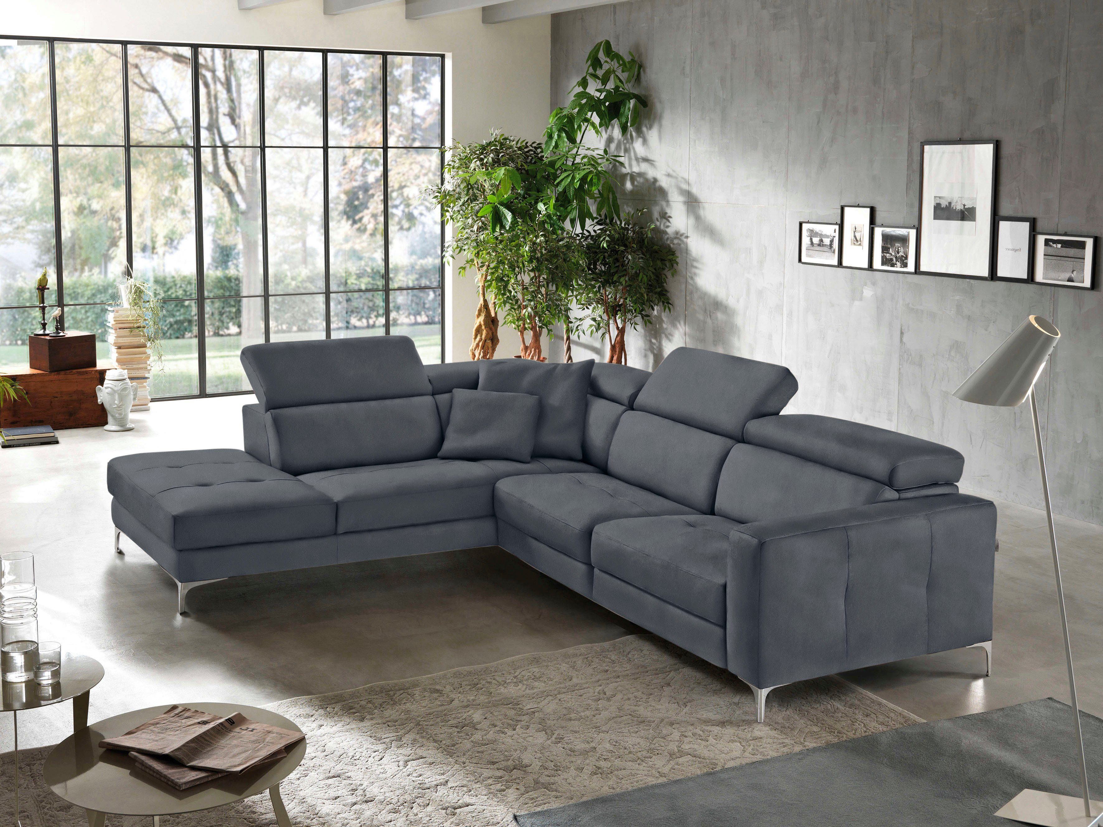 Egoitaliano Ecksofa Matt, hoher Sitzkomfort und aufwendige Detailverarbeitung, L-Form, mit Ottomane, inkl. verstellbarer Kopfteile zum Relaxen
