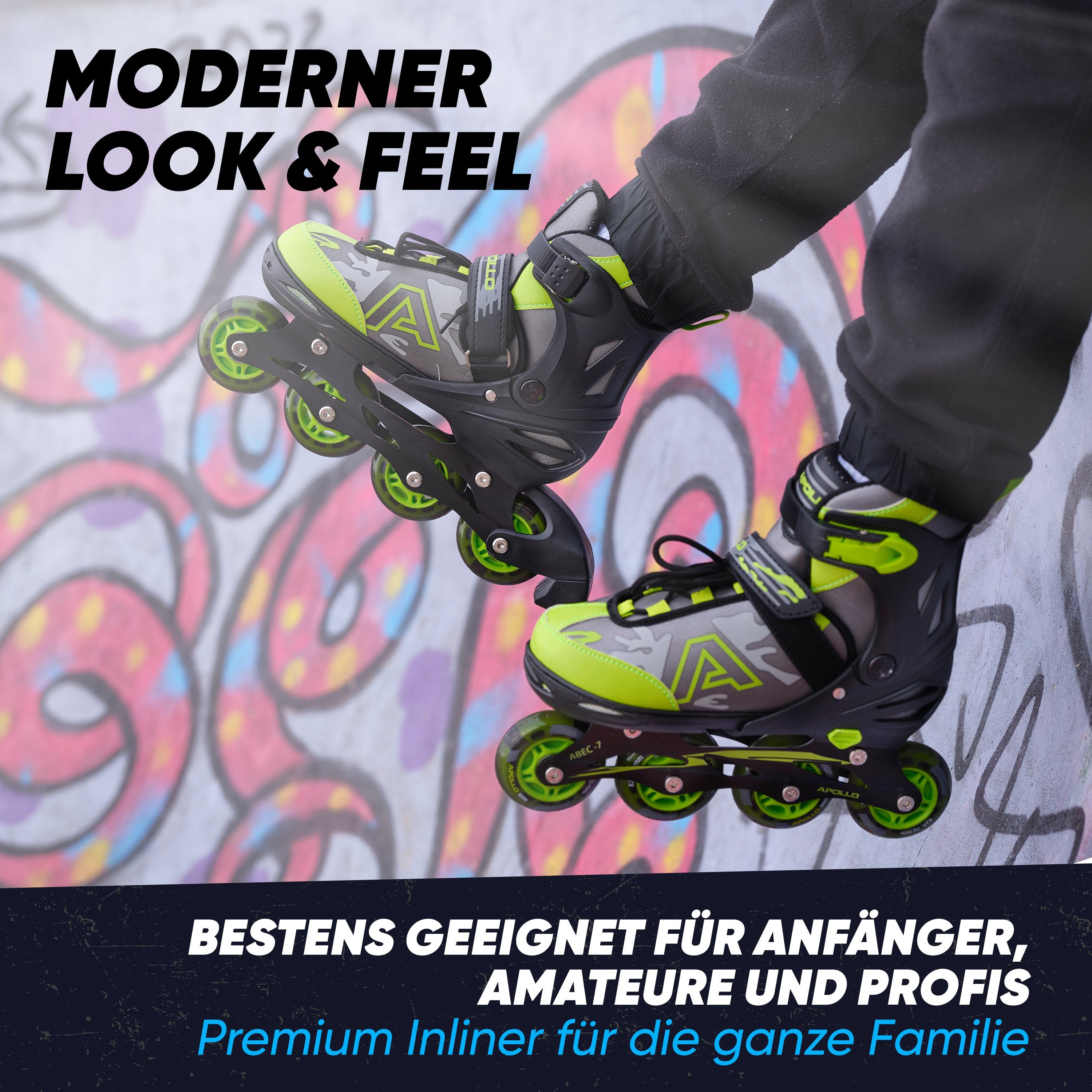 Apollo Inlineskates Champion Verstellbare Inlineskates für Kinder und Erwachsene, Größe 31-42, mit LED Rollen