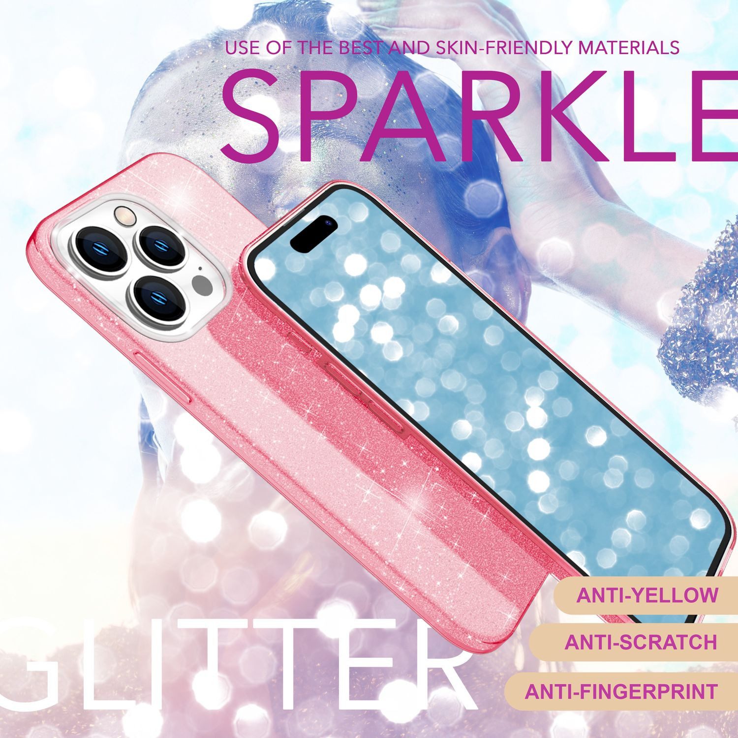 Nalia Smartphone-Hülle Apple iPhone 16 Pro 16 cm (6,3 Zoll), Glitzer Silikon Hülle / Verstärktes Glitter Cover / Glänzendes Case