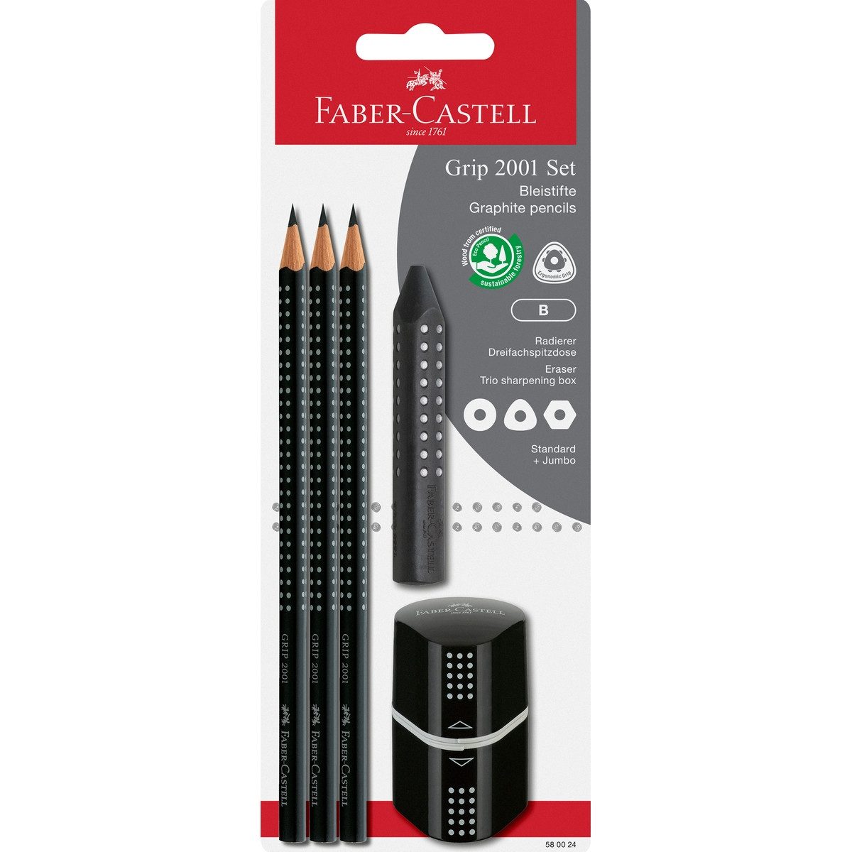 Faber-Castell Füller FABER-CASTELL Schreib Set Grip 2001 Set B schwarz 5 Teile Blister