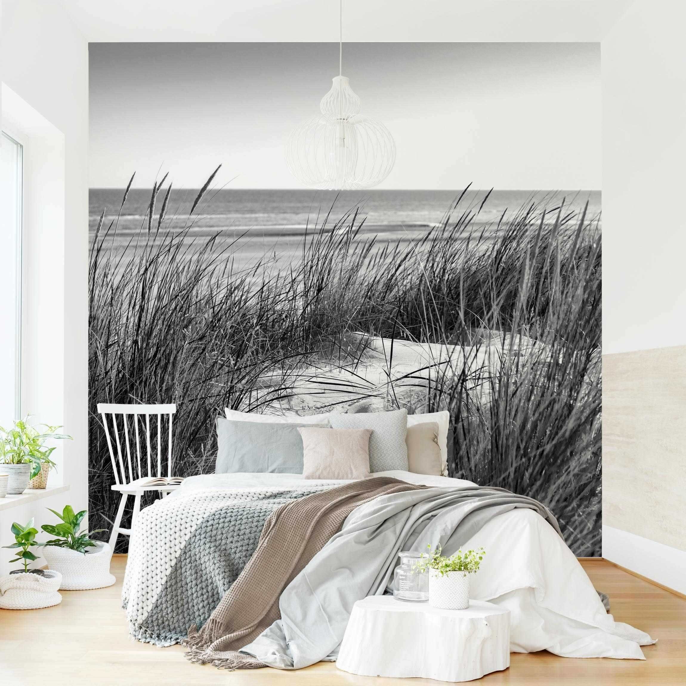 Bilderdepot24 Fototapete Strand & Meer Stranddüne Meer Schwarz-Weiß Natur Landschaft Maritim, Glatt, Matt, (Vliestapete inkl. Kleister oder selbstklebend), Wohnzimmer Schlafzimmer Küche Flur Motivtapete Vliestapete Wandtapete