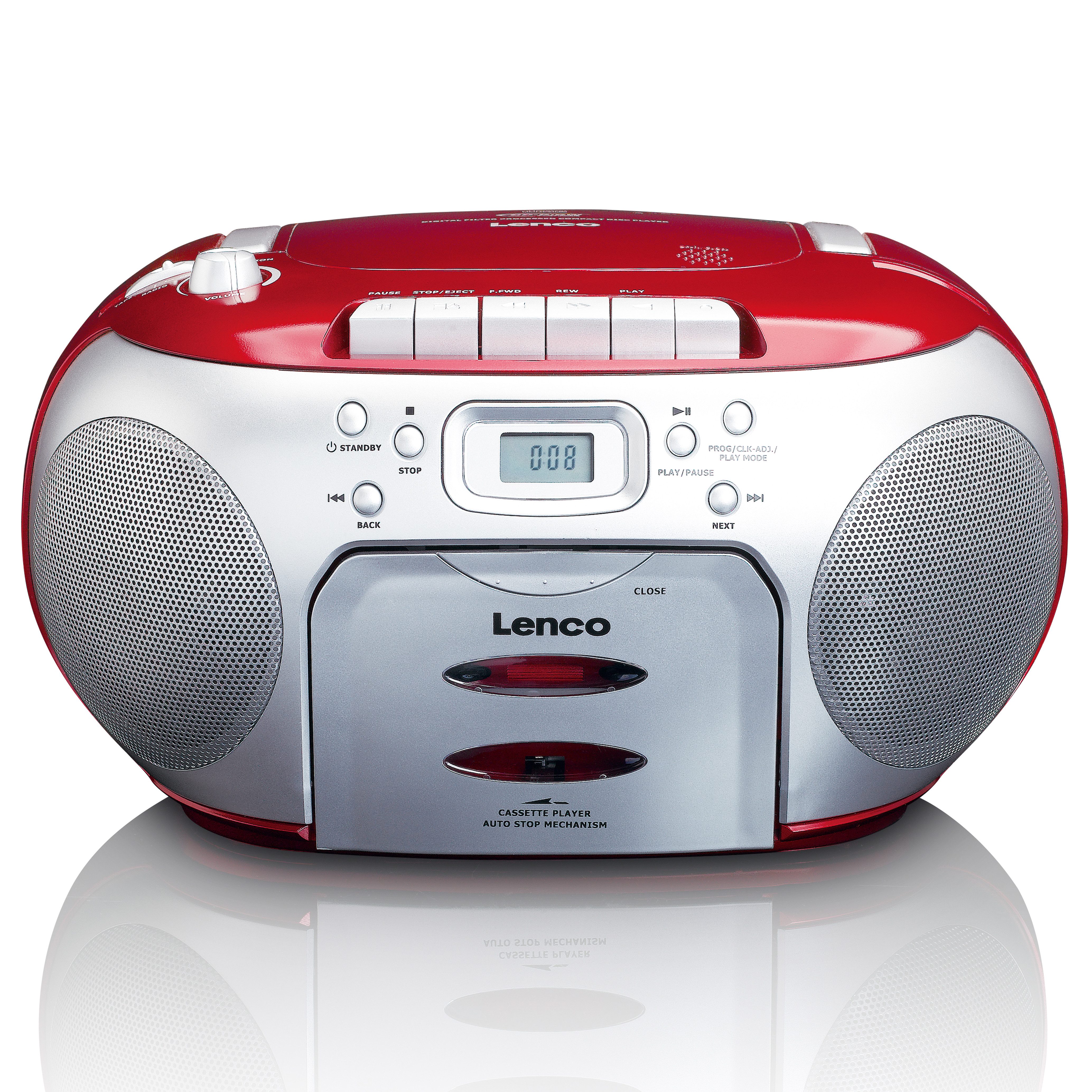 Lenco SCD-420RD CD-Radiorecorder (FM, 4 W, CD -Kassettenplayer LCD-Display & Kopfhöreranschluss)