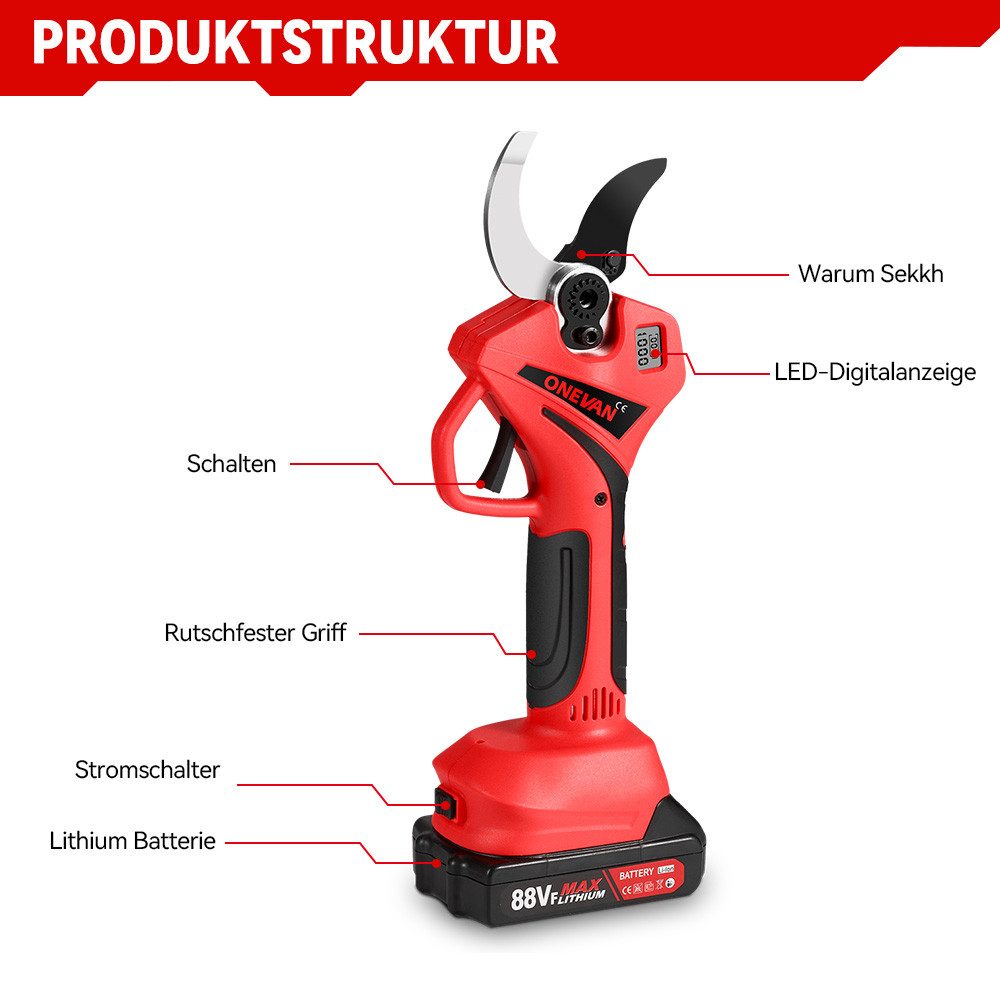 ONEVAN Akku-Astschere 45MM,Elektrische Gartenschere Mit Bildschirm, günstig online kaufen