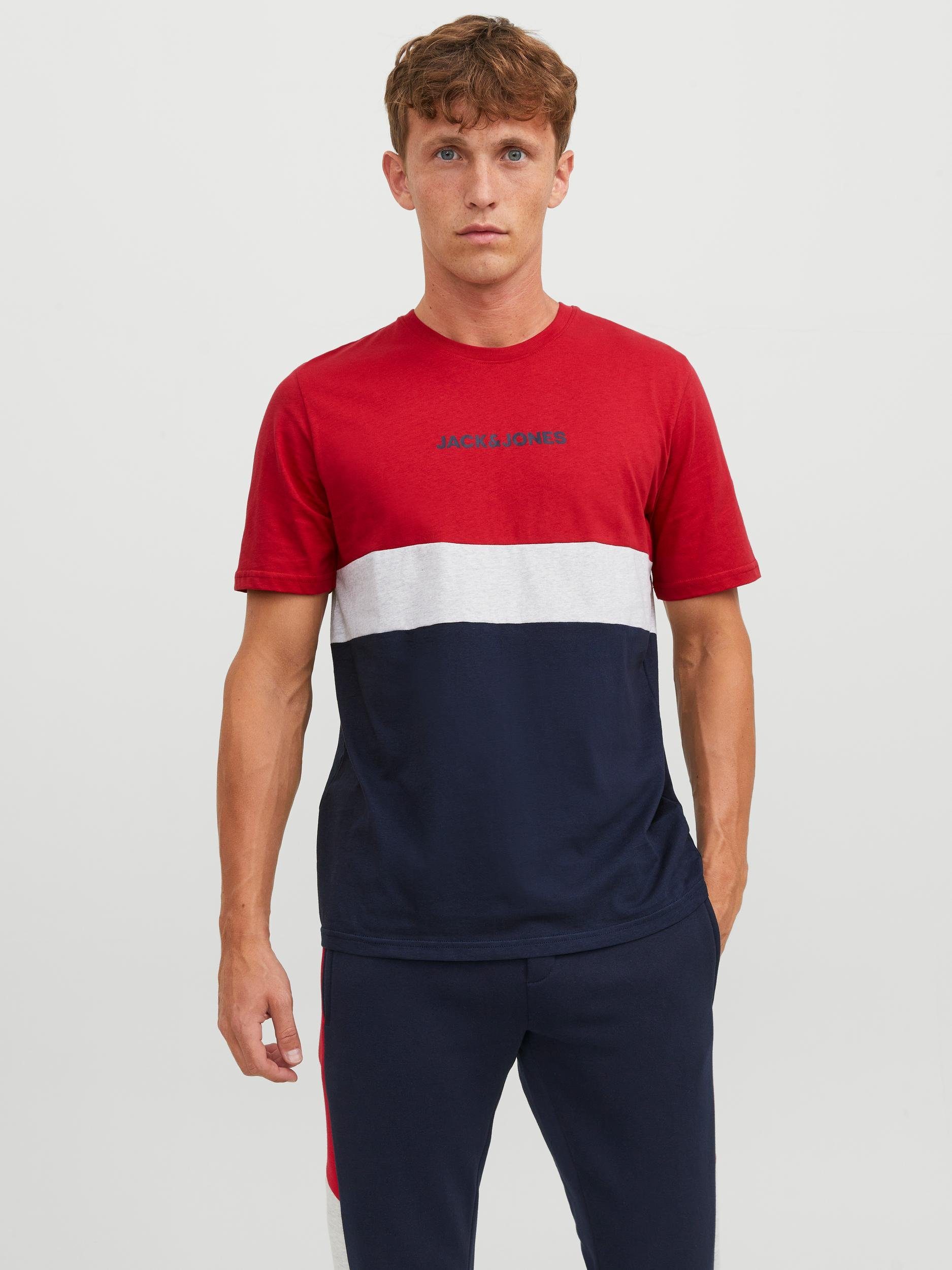 Jack & Jones Rundhalsshirt JJEREID BLOCKING TEE SS NOOS Tango Red